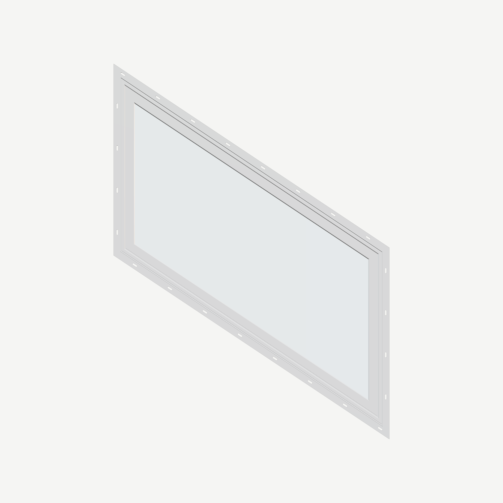 Straight exterior view of the 36 × 48 inch parallelogram (right), white exterior / white interior, with nailing flange