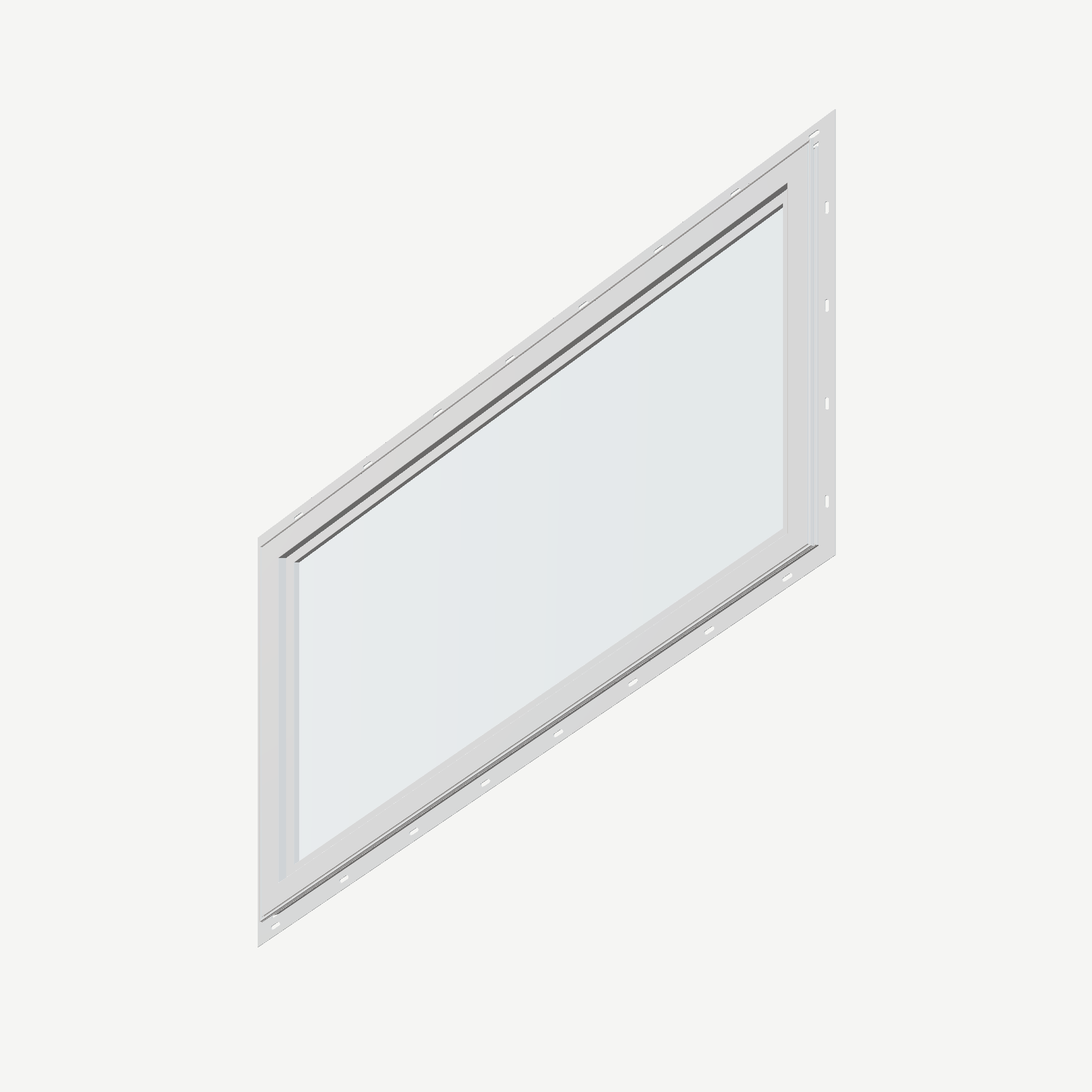 Angled interior view of the 36 × 48 inch parallelogram (right), white exterior / white interior, with nailing flange