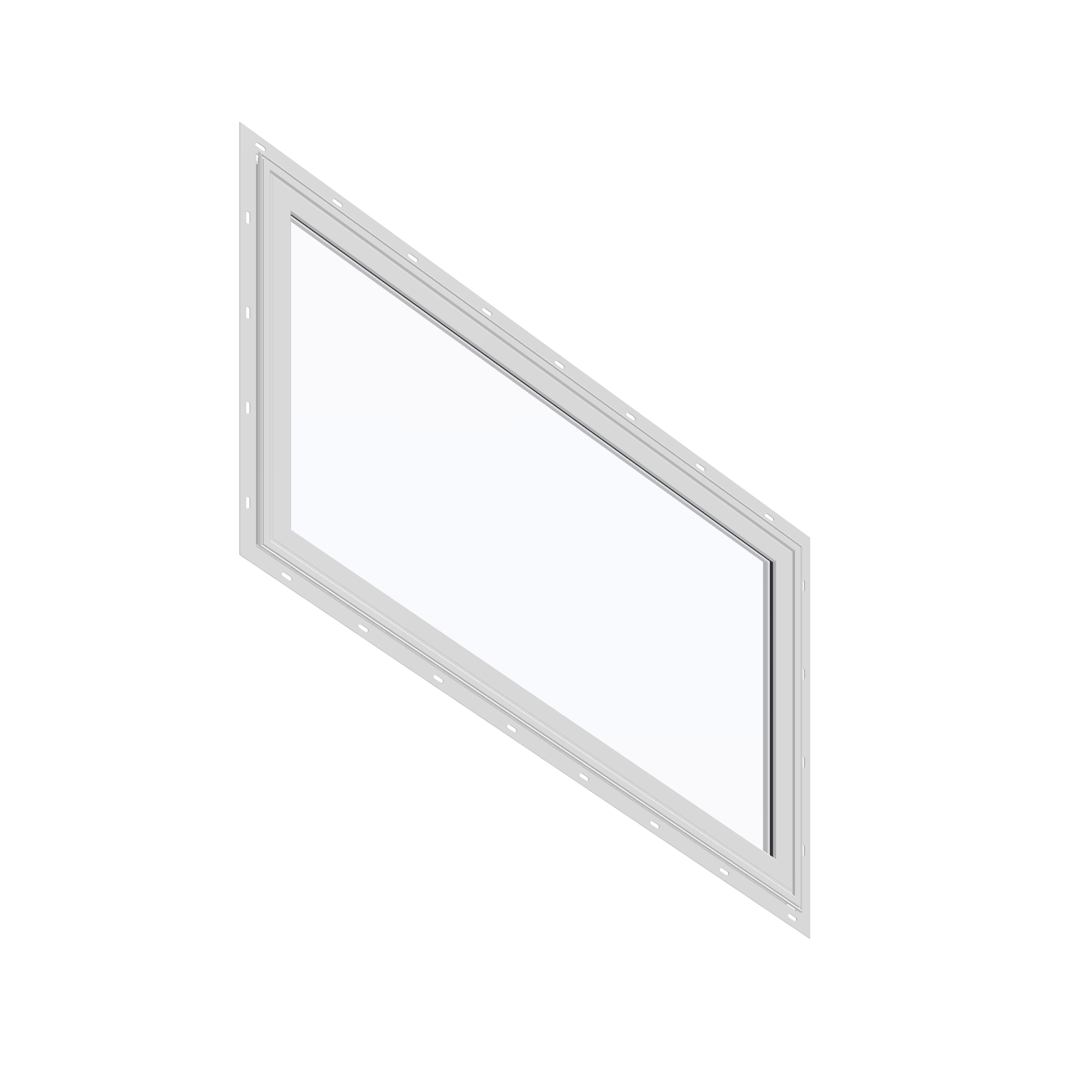 Opposite exterior angle of the 36 × 48 inch parallelogram (right), white exterior / white interior, with nailing flange
