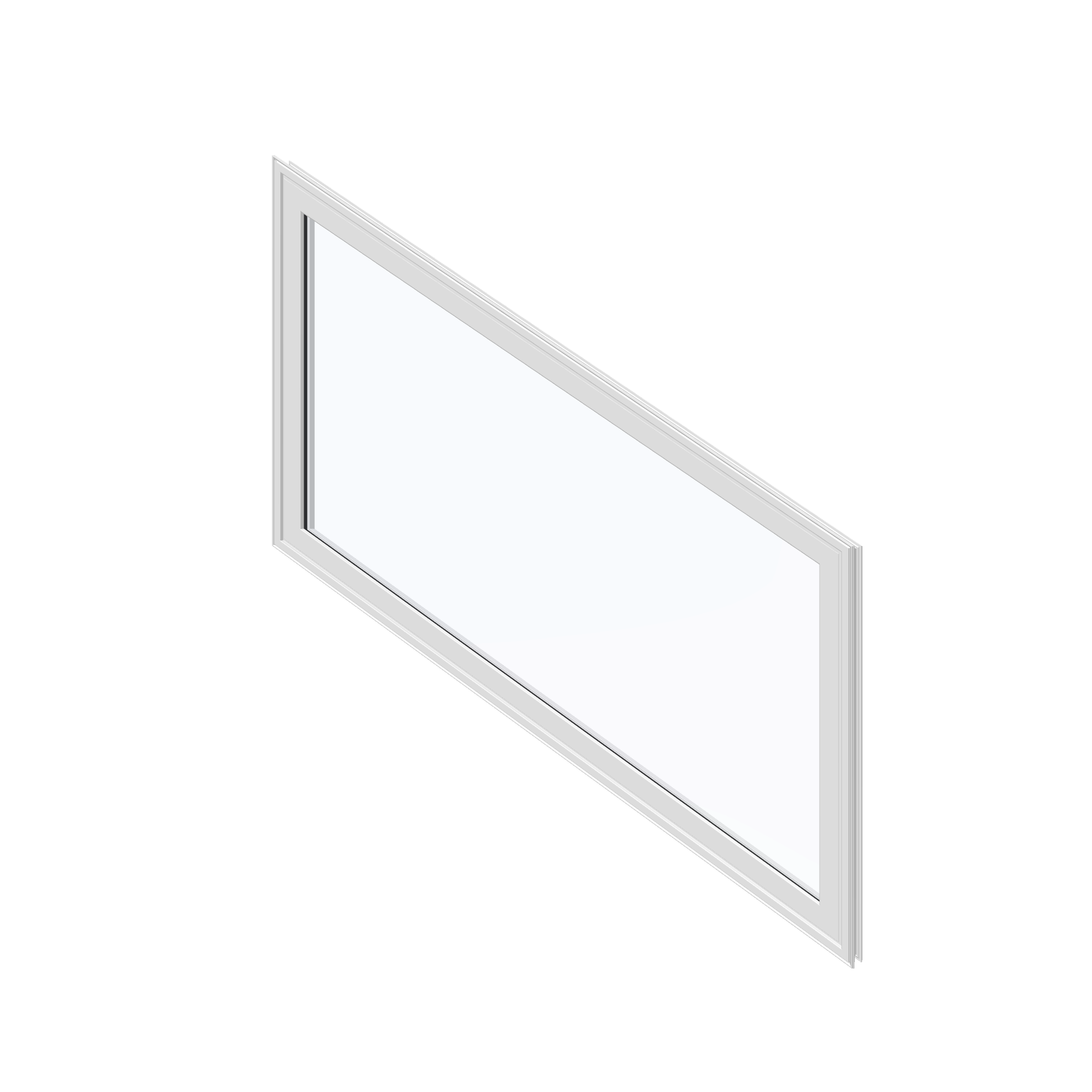 Angled exterior view of the 36 × 48 inch parallelogram (right), white exterior / white interior, without nailing flange