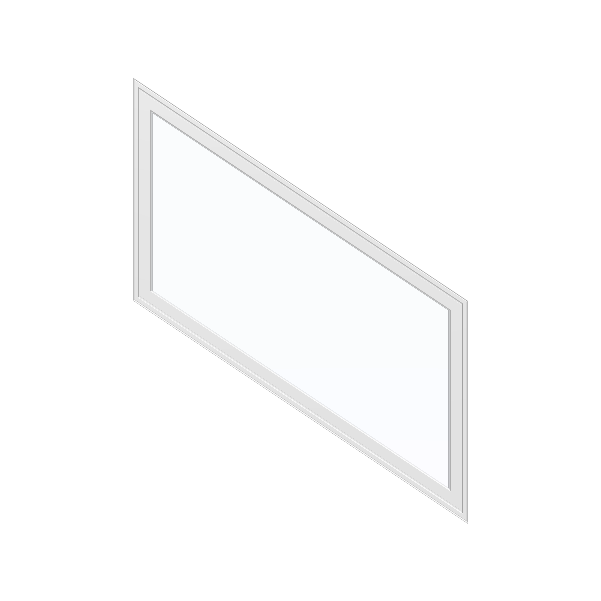 Straight exterior view of the 36 × 48 inch parallelogram (right), white exterior / white interior, without nailing flange