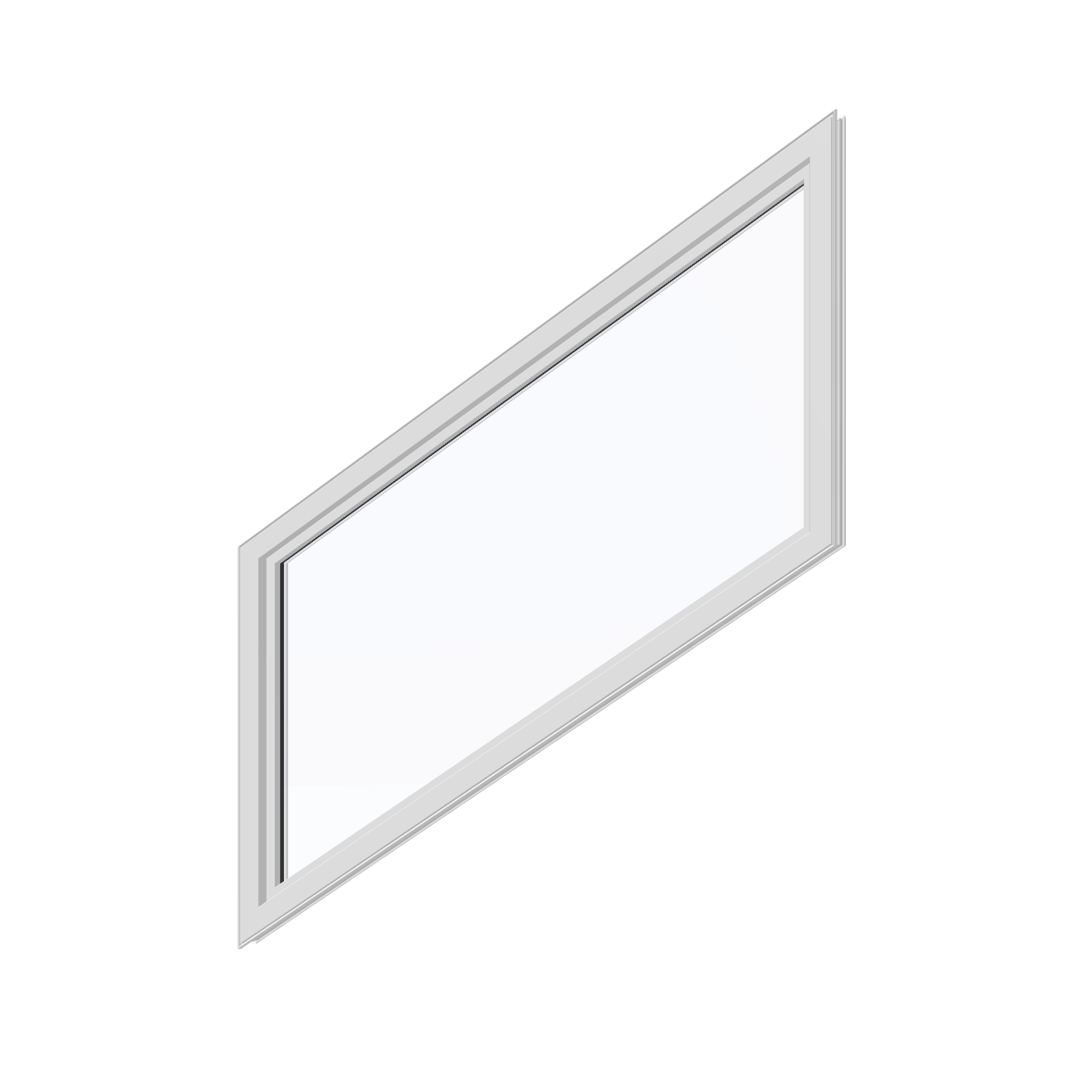 Angled interior view of the 36 × 48 inch parallelogram (right), white exterior / white interior, without nailing flange