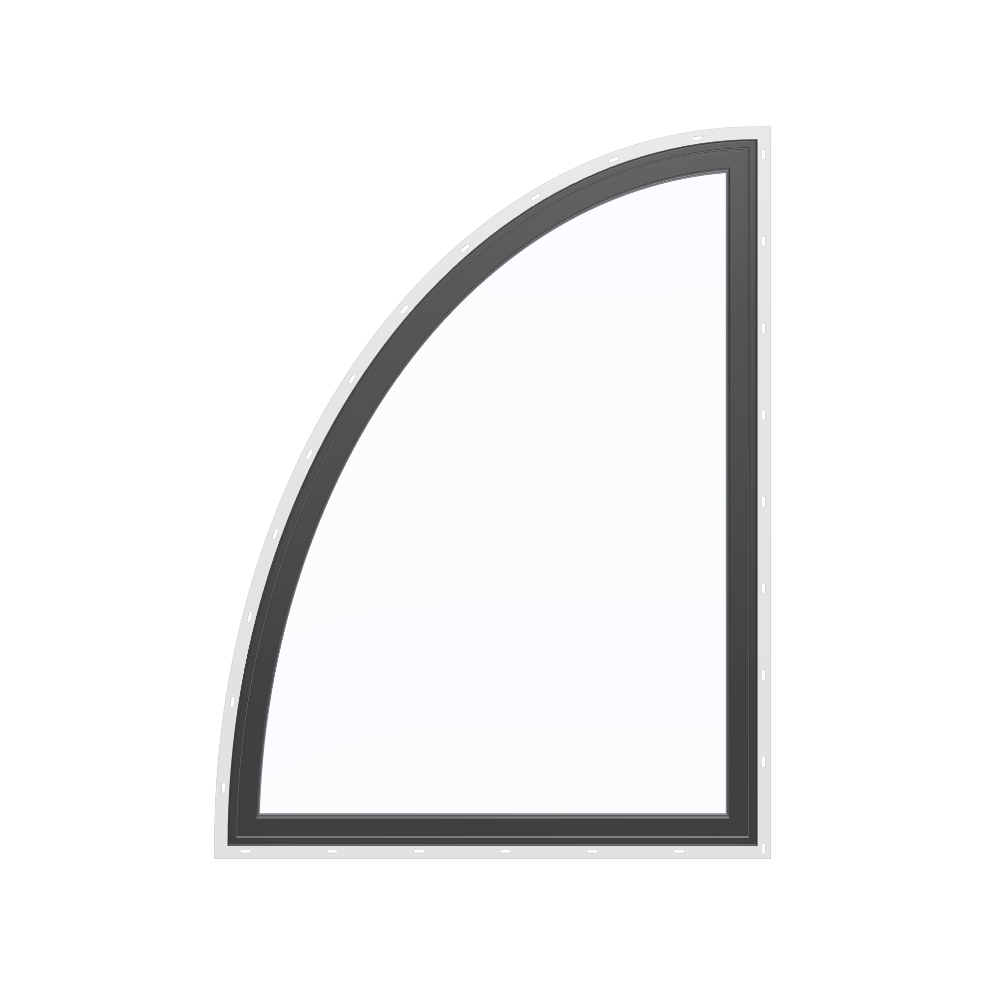 Straight exterior view of the 36 × 48 inch partial ellipse (left), black exterior / black interior, with nailing flange