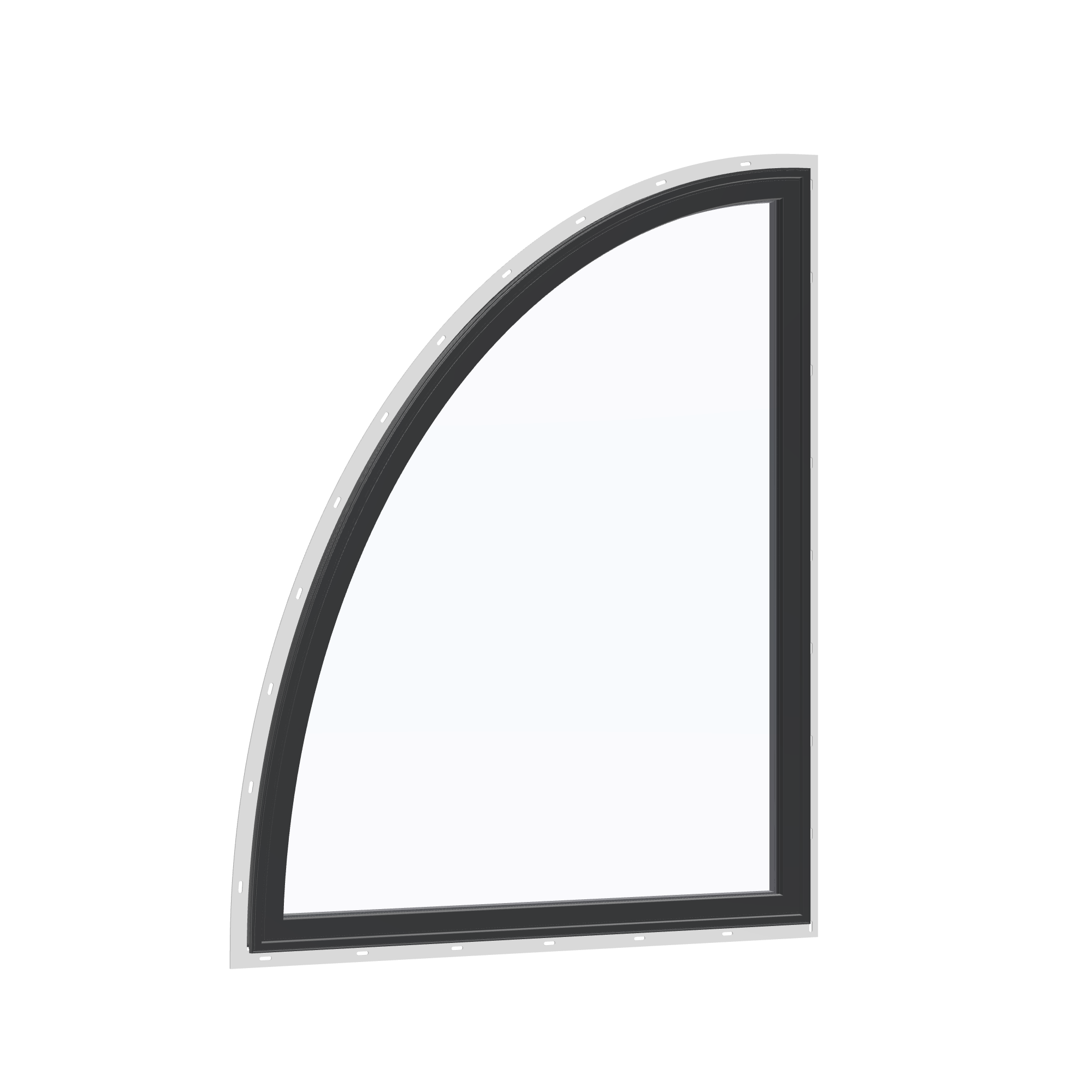 Opposite exterior angle of the 36 × 48 inch partial ellipse (left), black exterior / black interior, with nailing flange