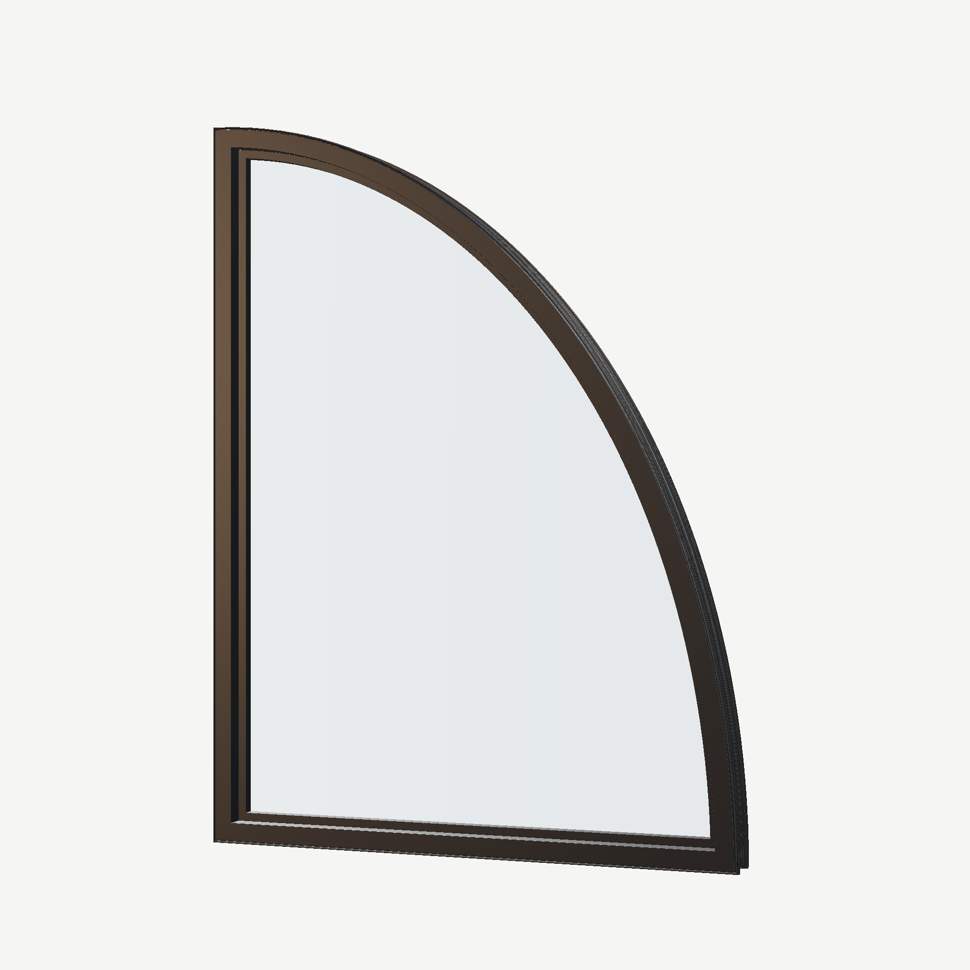 Angled interior view of the 36 × 48 inch partial ellipse (left), black exterior / black interior, without nailing flange