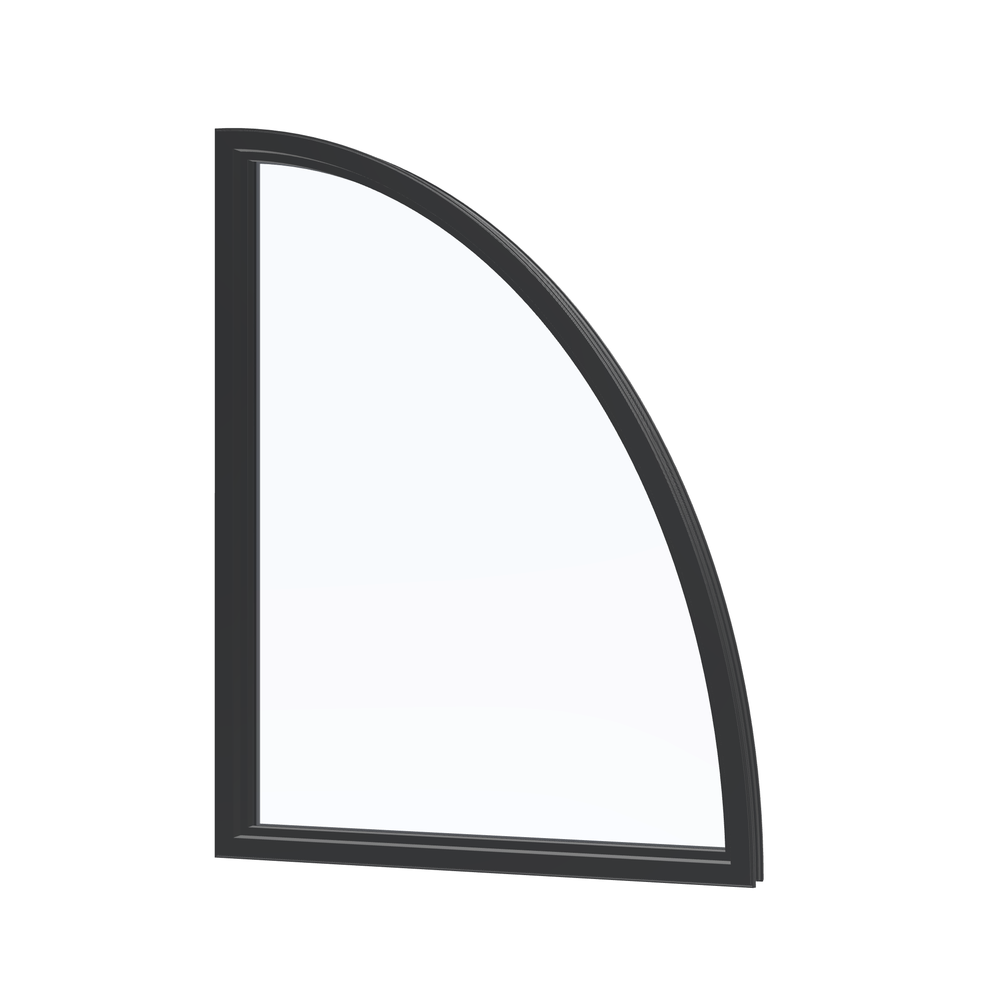 Angled interior view of the 36 × 48 inch partial ellipse (left), black exterior / black interior, without nailing flange