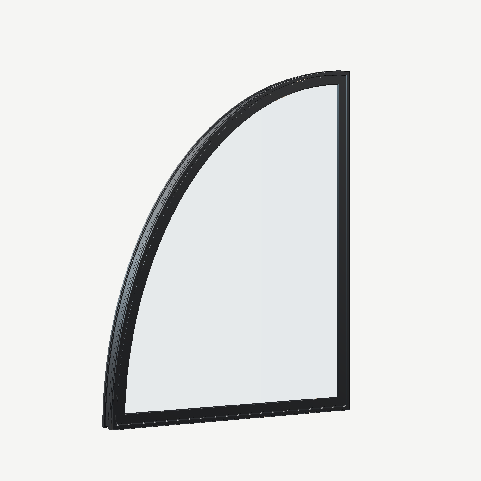 Opposite exterior angle of the 36 × 48 inch partial ellipse (left), black exterior / black interior, without nailing flange
