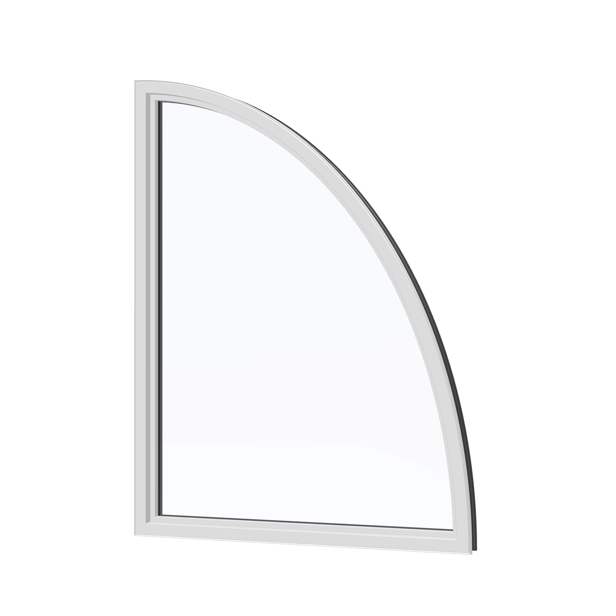 Angled interior view of the 36 × 48 inch partial ellipse (left), black exterior / white interior, without nailing flange