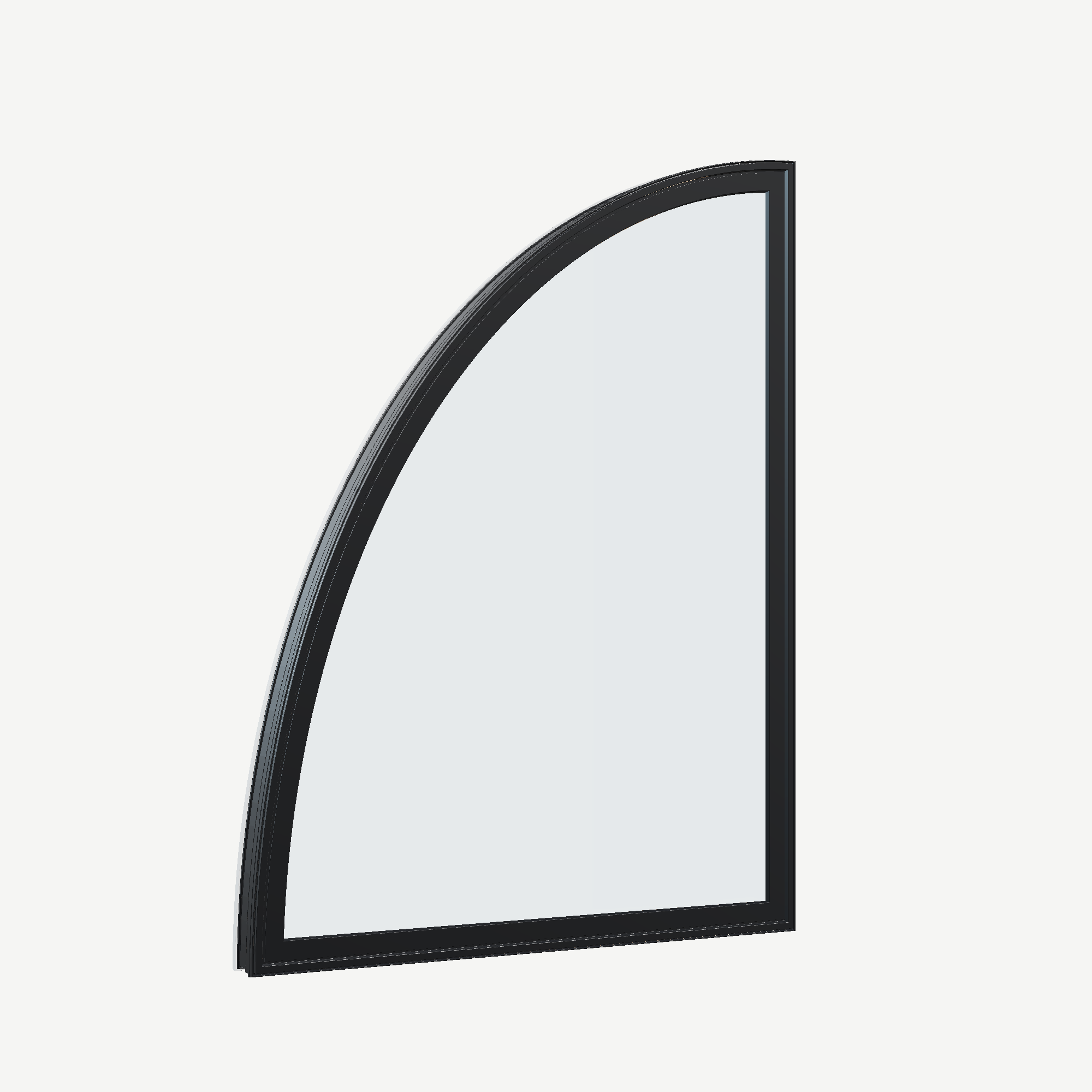 Opposite exterior angle of the 36 × 48 inch partial ellipse (left), black exterior / white interior, without nailing flange