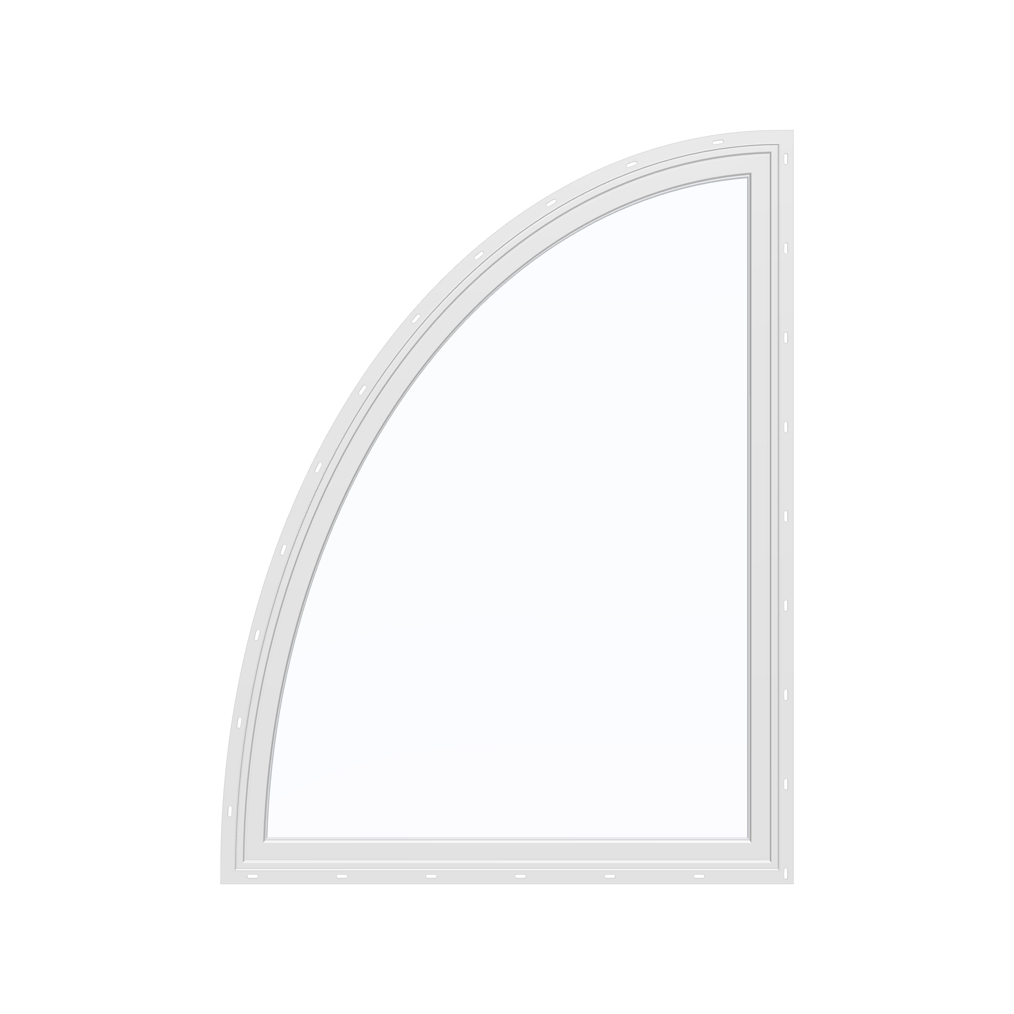 Straight exterior view of the 36 × 48 inch partial ellipse (left), white exterior / white interior, with nailing flange