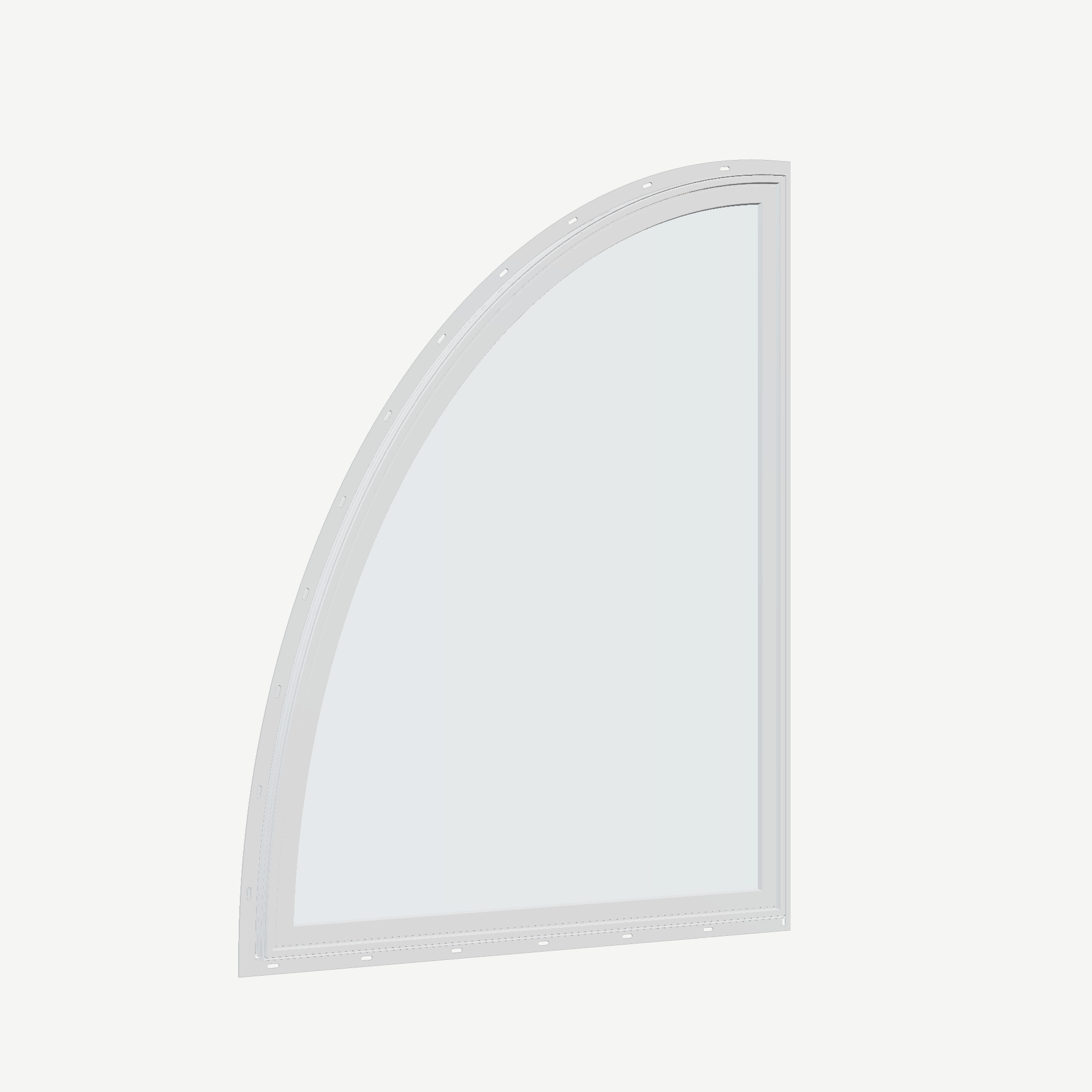 Opposite exterior angle of the 36 × 48 inch partial ellipse (left), white exterior / white interior, with nailing flange