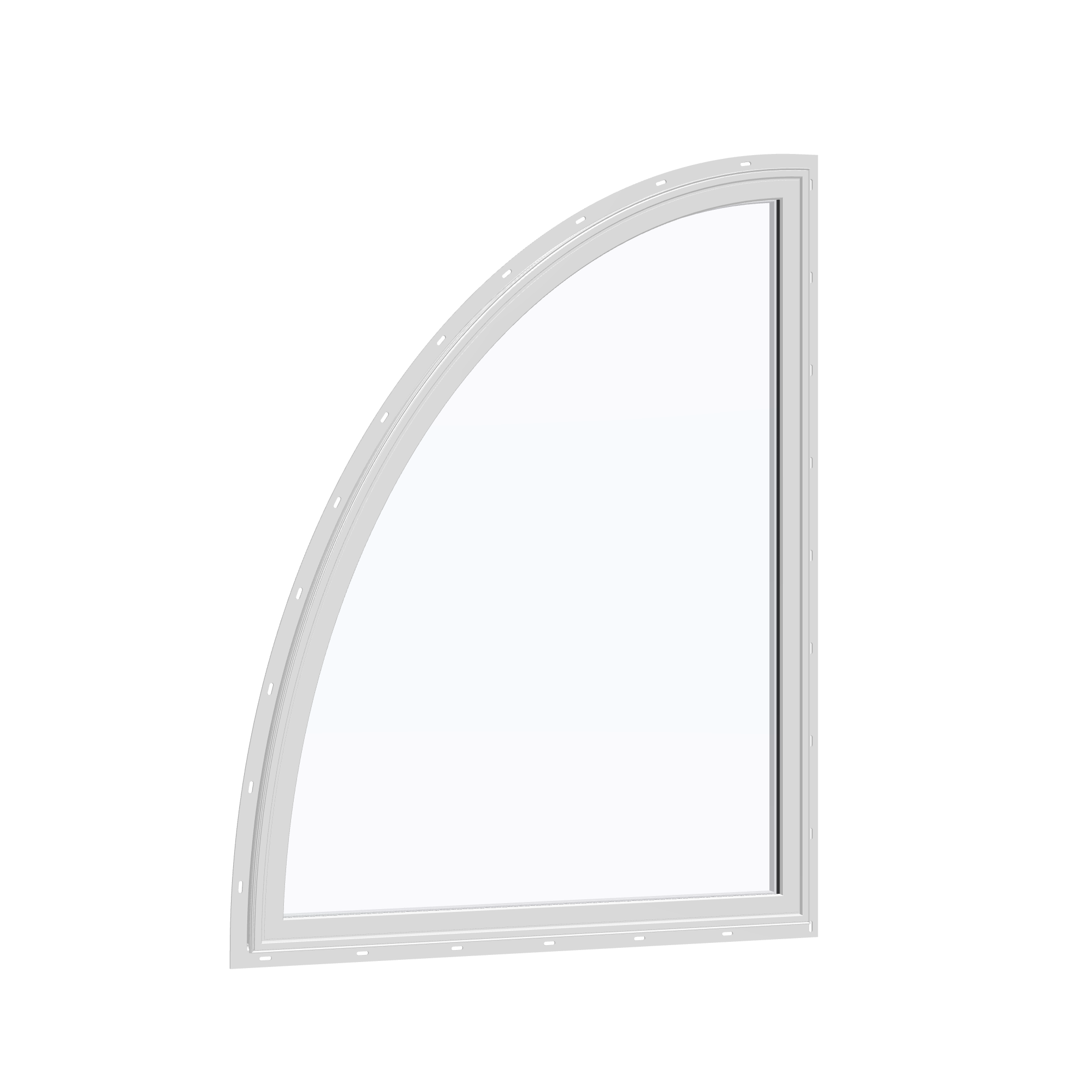 Opposite exterior angle of the 36 × 48 inch partial ellipse (left), white exterior / white interior, with nailing flange