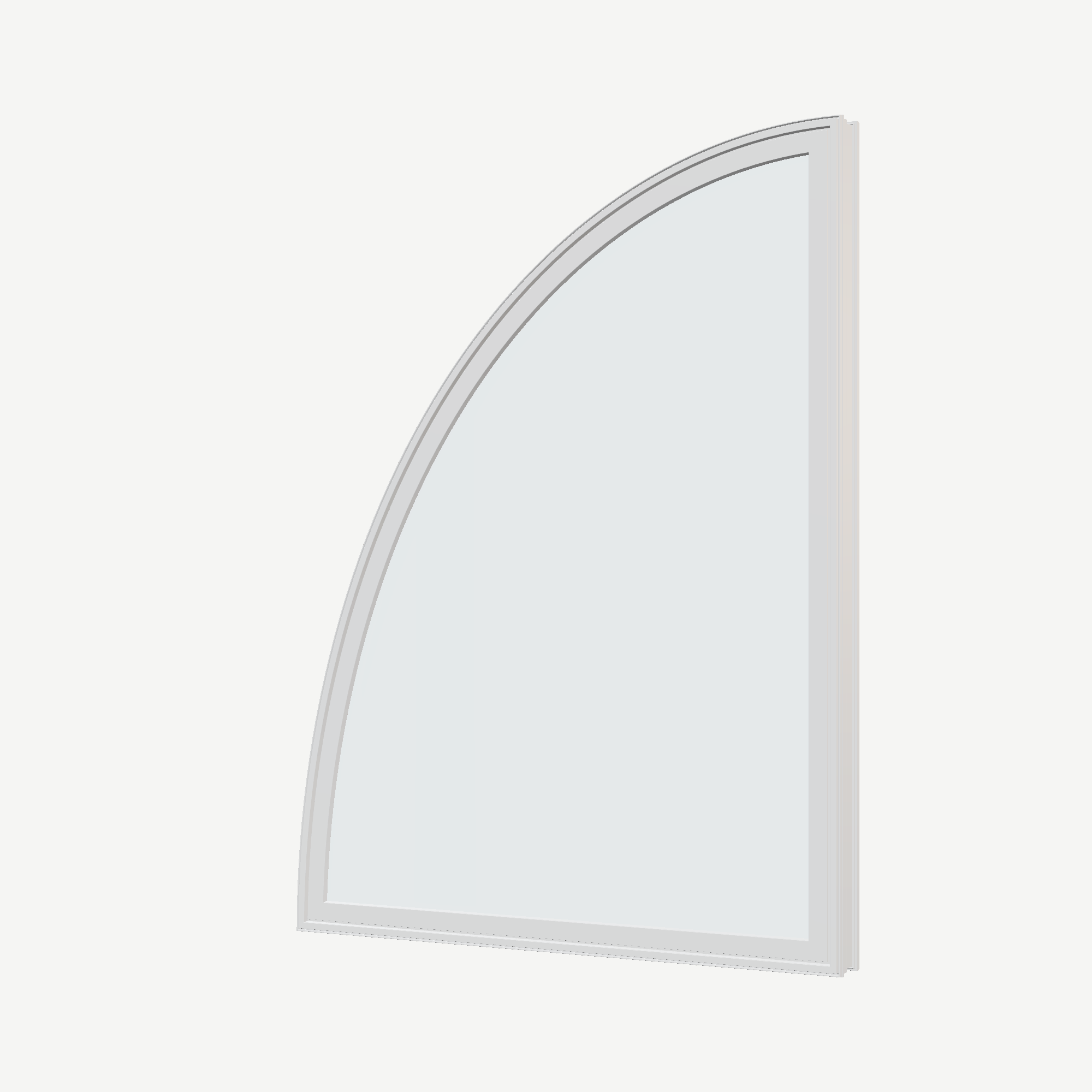 Angled exterior view of the 36 × 48 inch partial ellipse (left), white exterior / white interior, without nailing flange