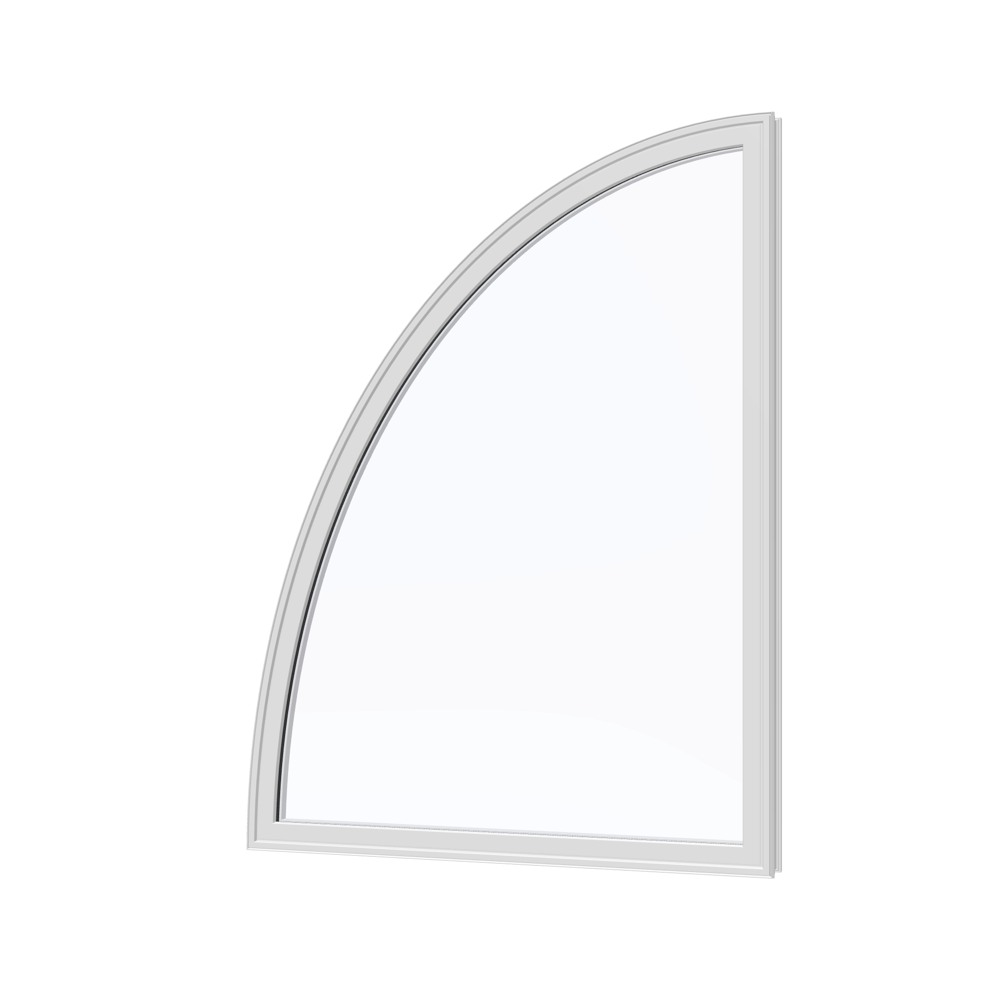 Angled exterior view of the 36 × 48 inch partial ellipse (left), white exterior / white interior, without nailing flange