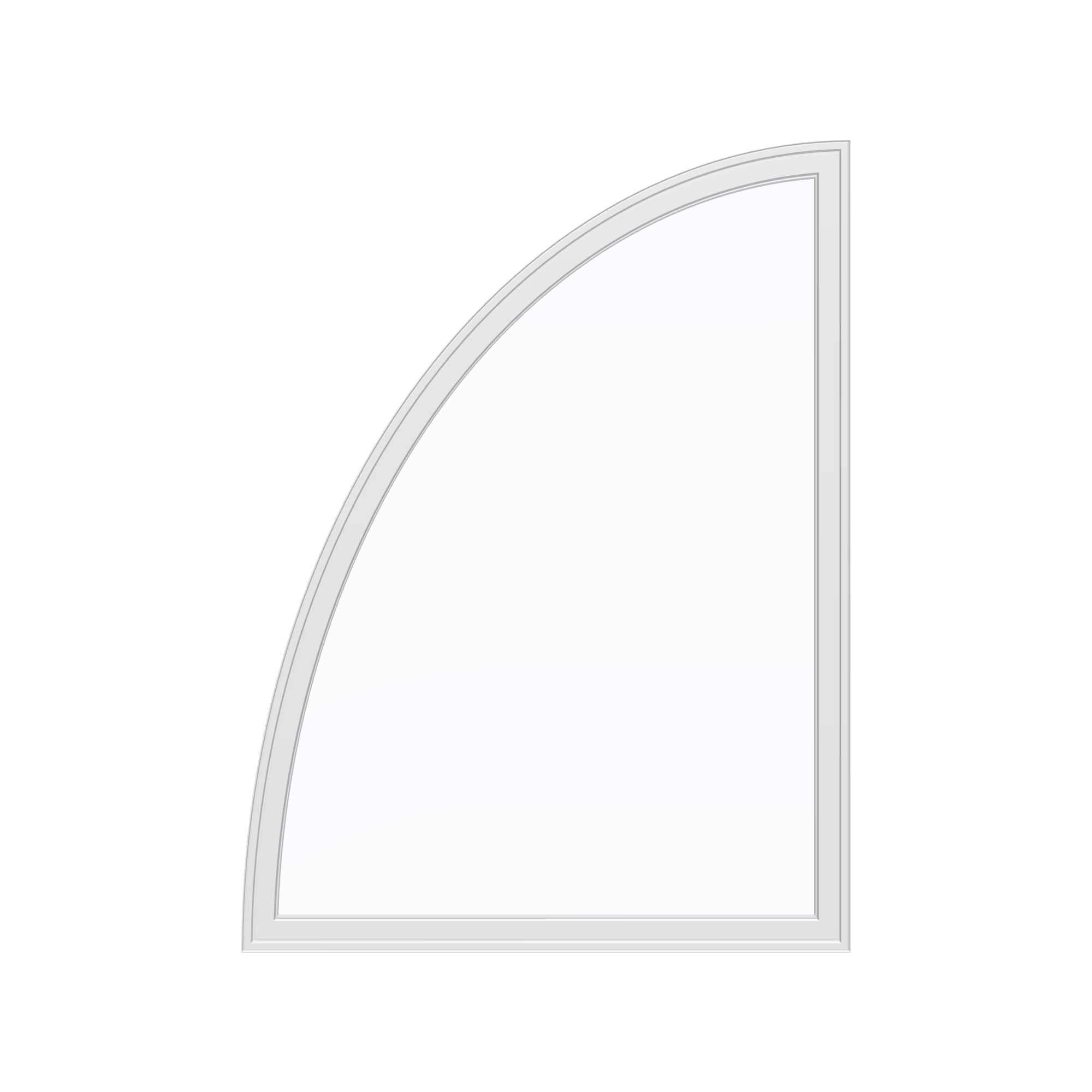 Straight exterior view of the 36 × 48 inch partial ellipse (left), white exterior / white interior, without nailing flange