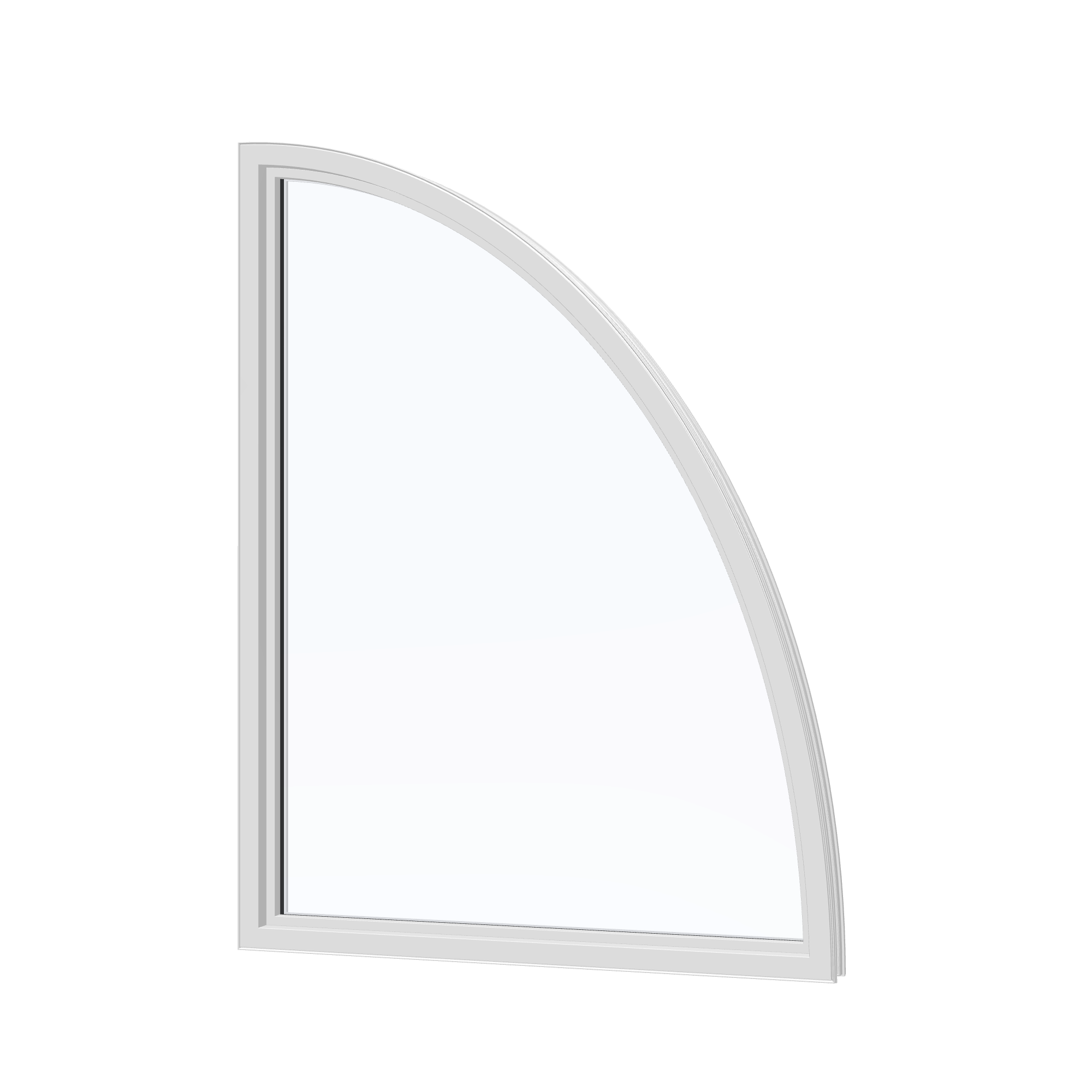 Angled interior view of the 36 × 48 inch partial ellipse (left), white exterior / white interior, without nailing flange
