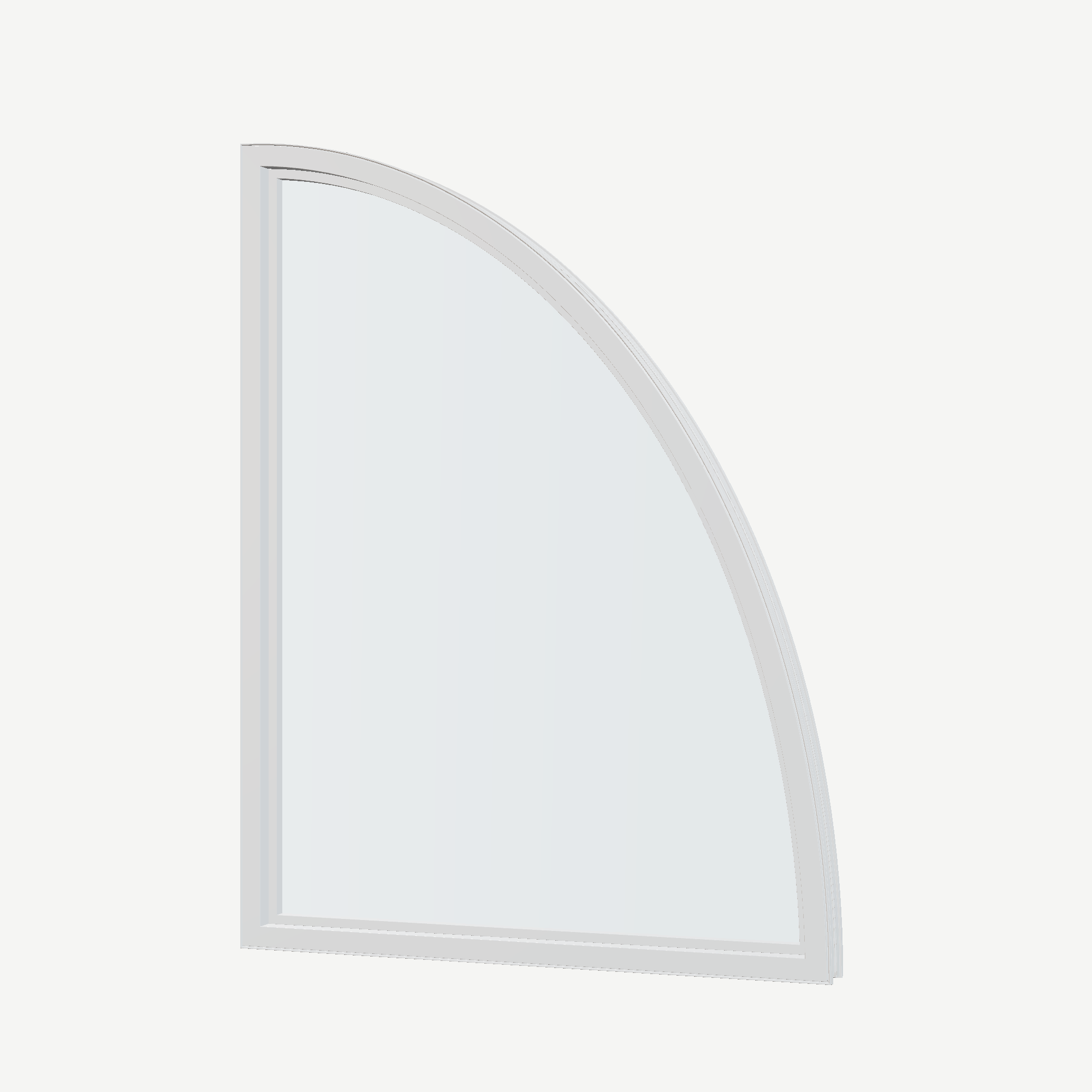 Angled interior view of the 36 × 48 inch partial ellipse (left), white exterior / white interior, without nailing flange