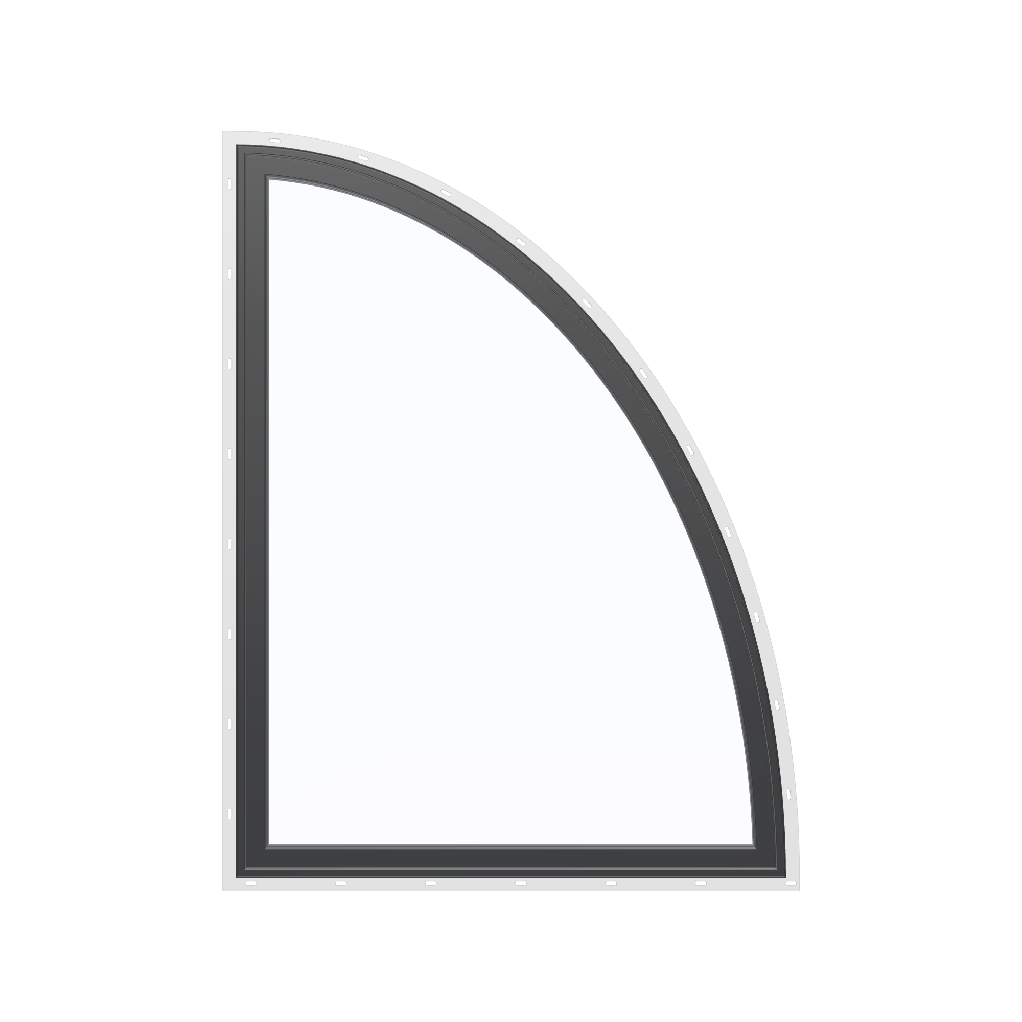 Straight exterior view of the 36 × 48 inch partial ellipse (right), black exterior / black interior, with nailing flange