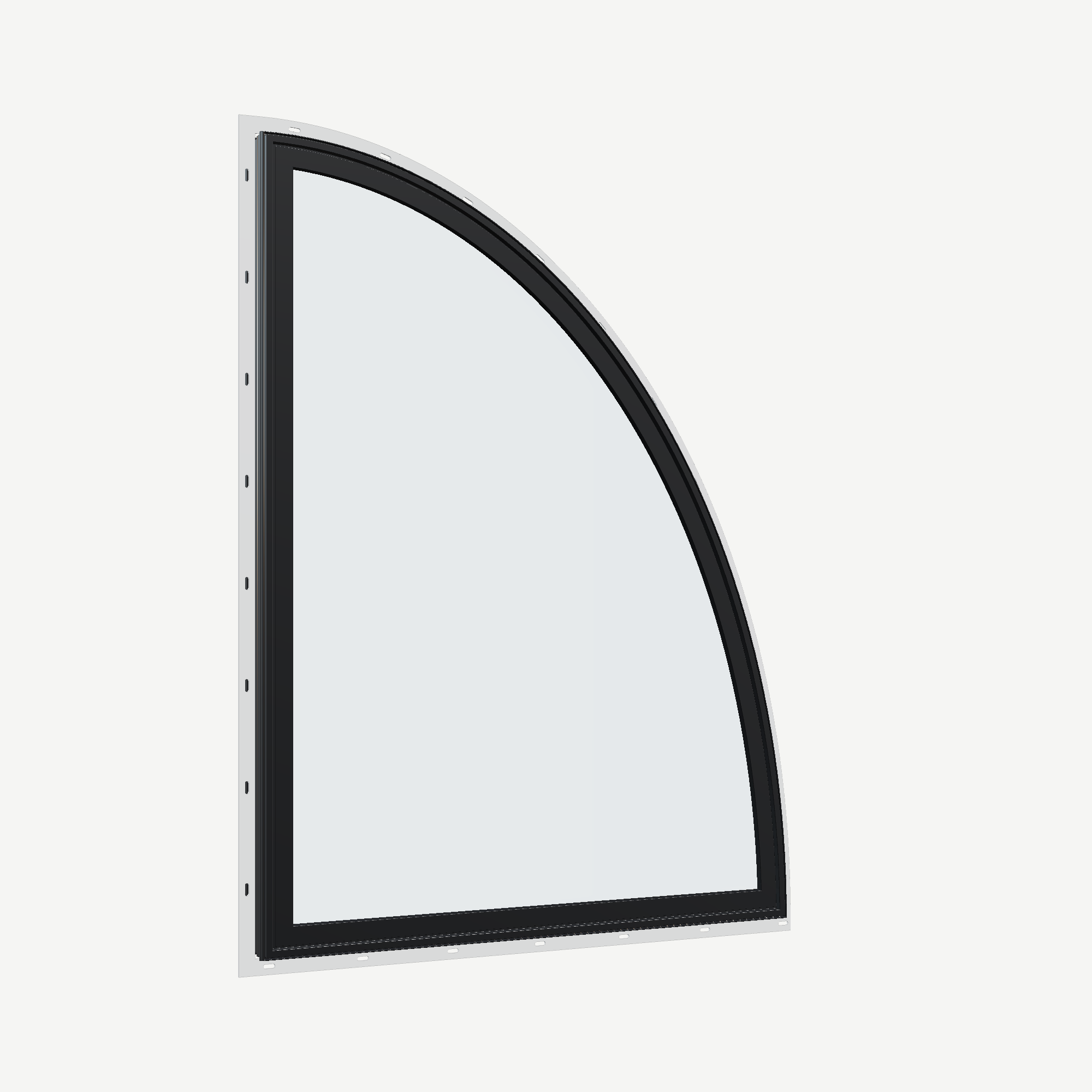 Opposite exterior angle of the 36 × 48 inch partial ellipse (right), black exterior / black interior, with nailing flange