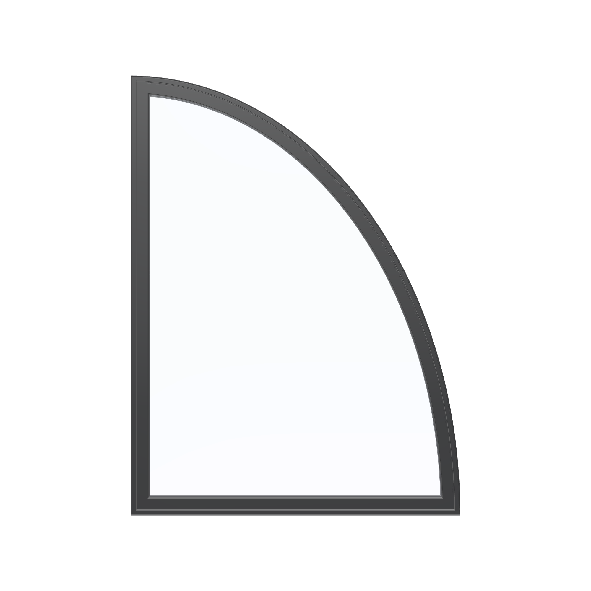 Straight exterior view of the 36 × 48 inch partial ellipse (right), black exterior / black interior, without nailing flange