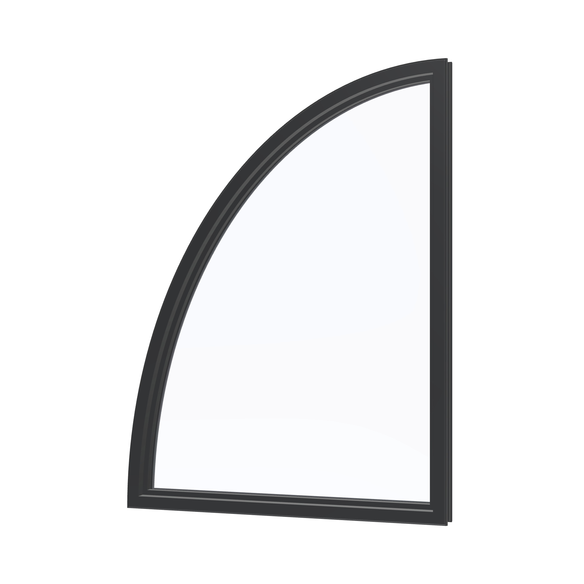 Angled interior view of the 36 × 48 inch partial ellipse (right), black exterior / black interior, without nailing flange