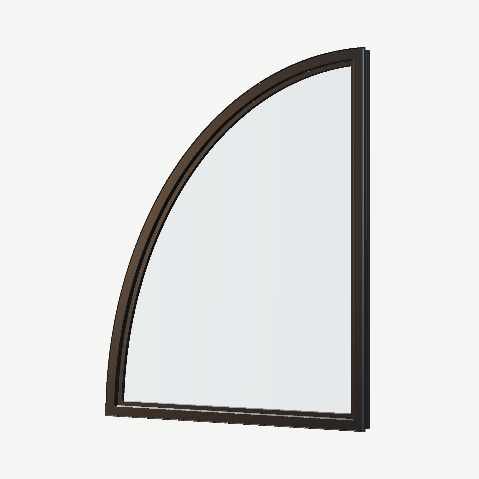 Angled interior view of the 36 × 48 inch partial ellipse (right), black exterior / black interior, without nailing flange