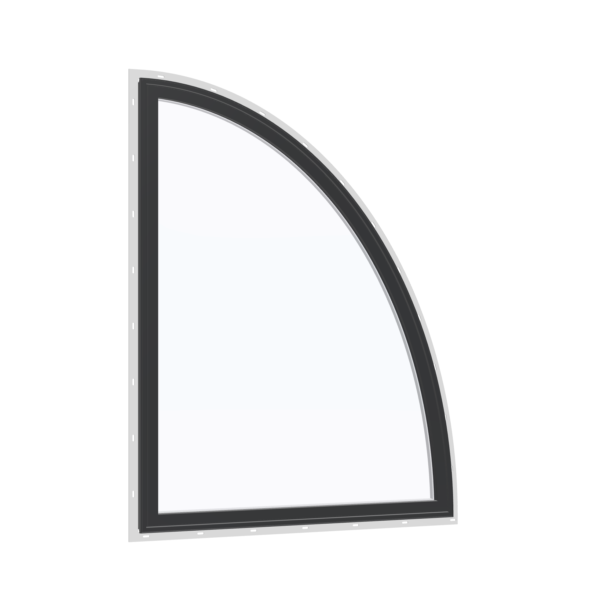 Opposite exterior angle of the 36 × 48 inch partial ellipse (right), black exterior / white interior, with nailing flange