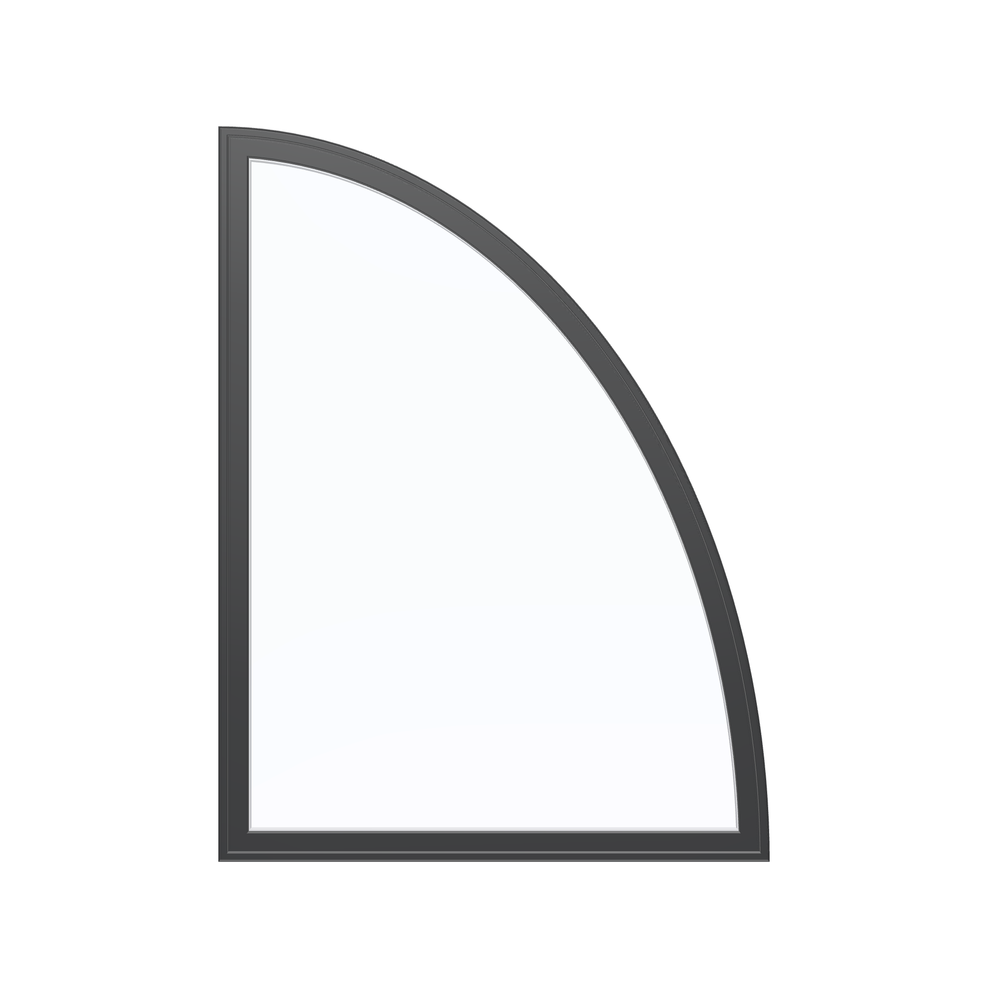 Straight exterior view of the 36 × 48 inch partial ellipse (right), black exterior / white interior, without nailing flange