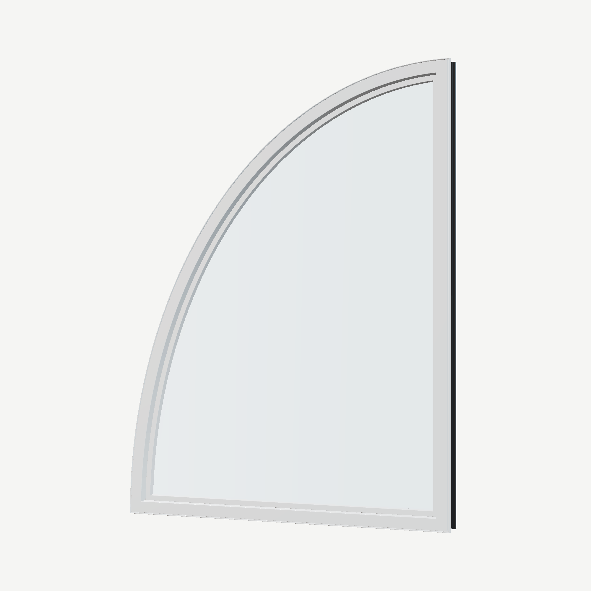 Angled interior view of the 36 × 48 inch partial ellipse (right), black exterior / white interior, without nailing flange