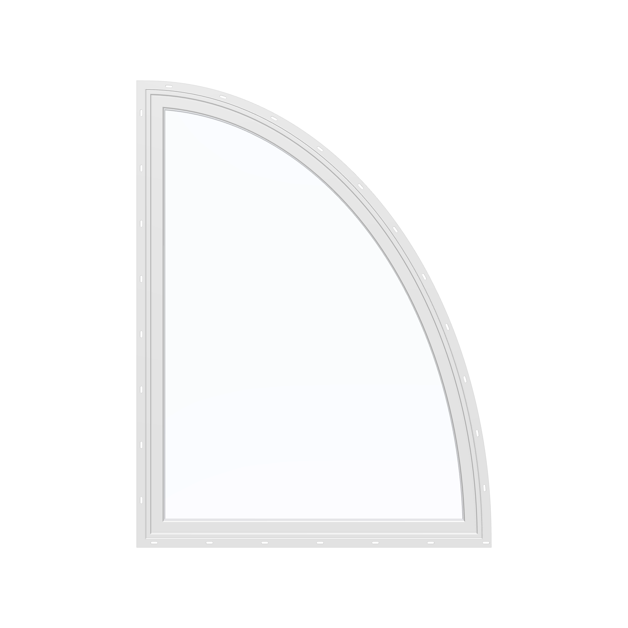 Straight exterior view of the 36 × 48 inch partial ellipse (right), white exterior / white interior, with nailing flange
