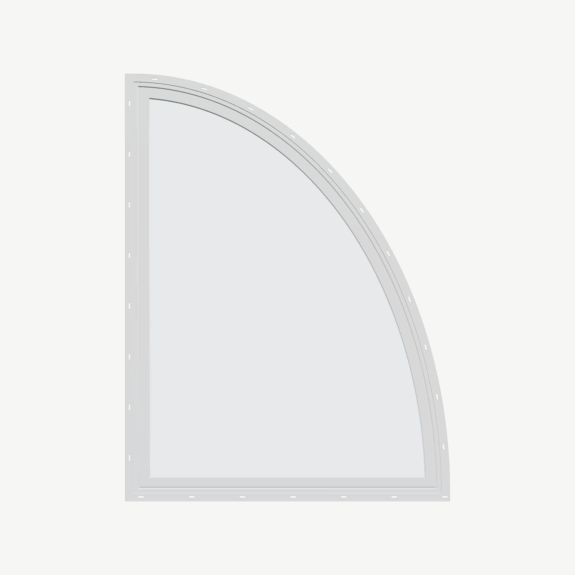 Straight exterior view of the 36 × 48 inch partial ellipse (right), white exterior / white interior, with nailing flange