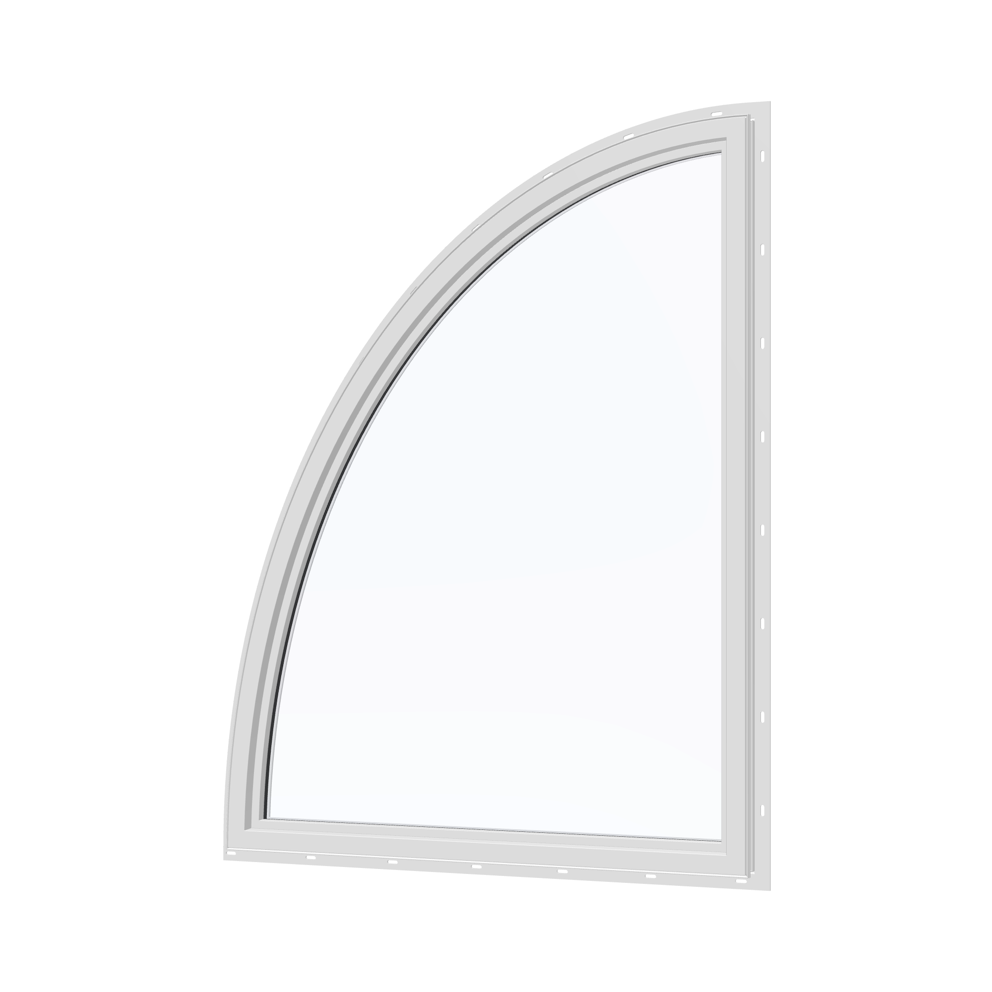 Angled interior view of the 36 × 48 inch partial ellipse (right), white exterior / white interior, with nailing flange