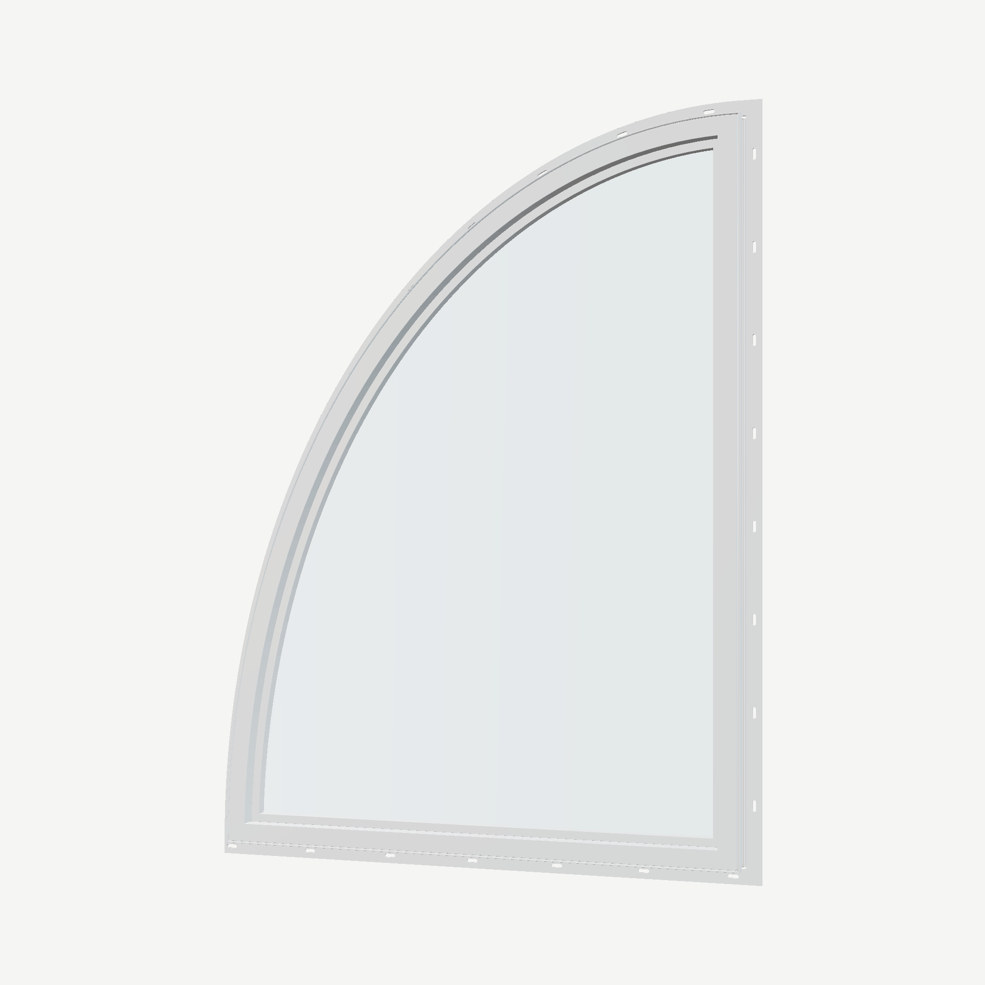Angled interior view of the 36 × 48 inch partial ellipse (right), white exterior / white interior, with nailing flange