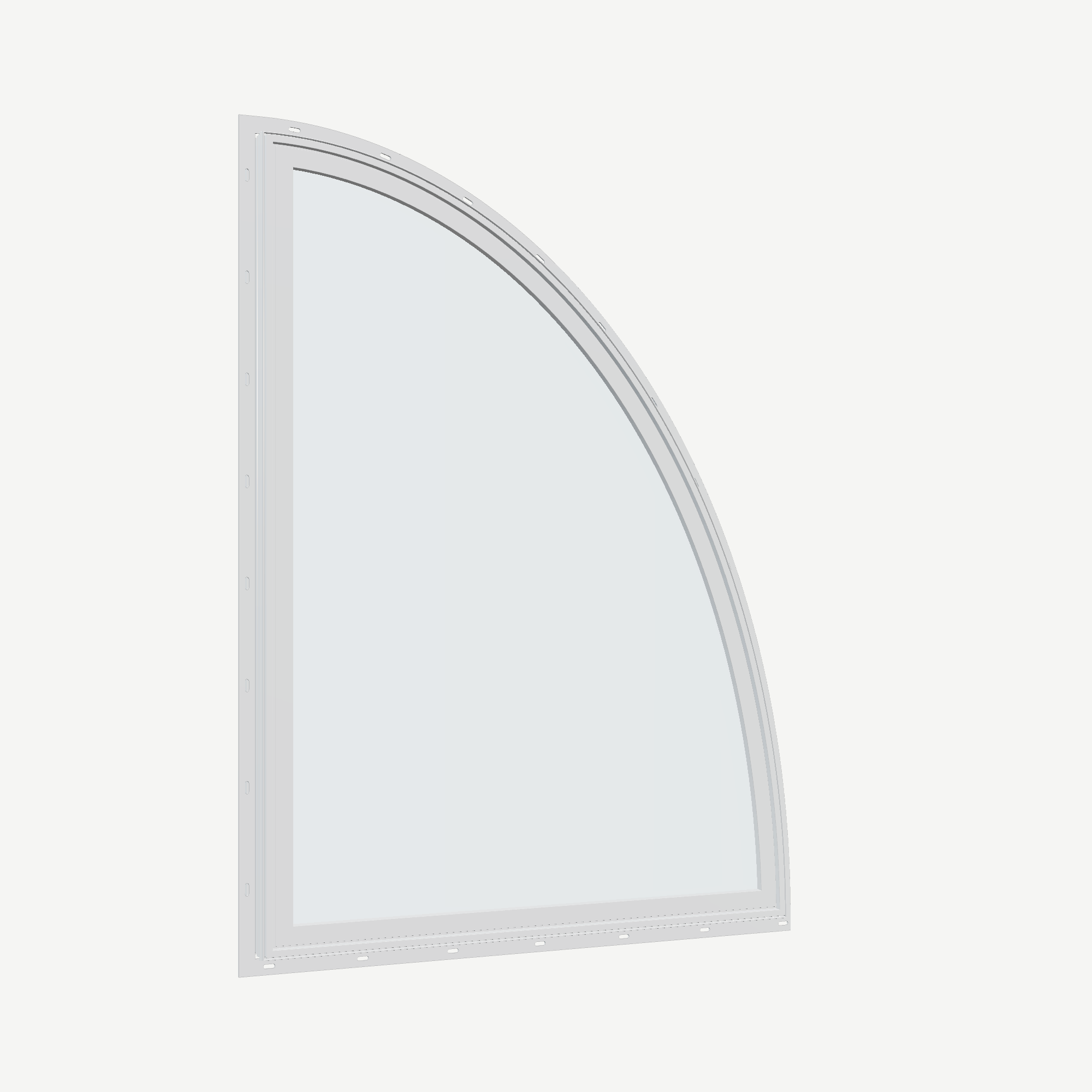 Opposite exterior angle of the 36 × 48 inch partial ellipse (right), white exterior / white interior, with nailing flange