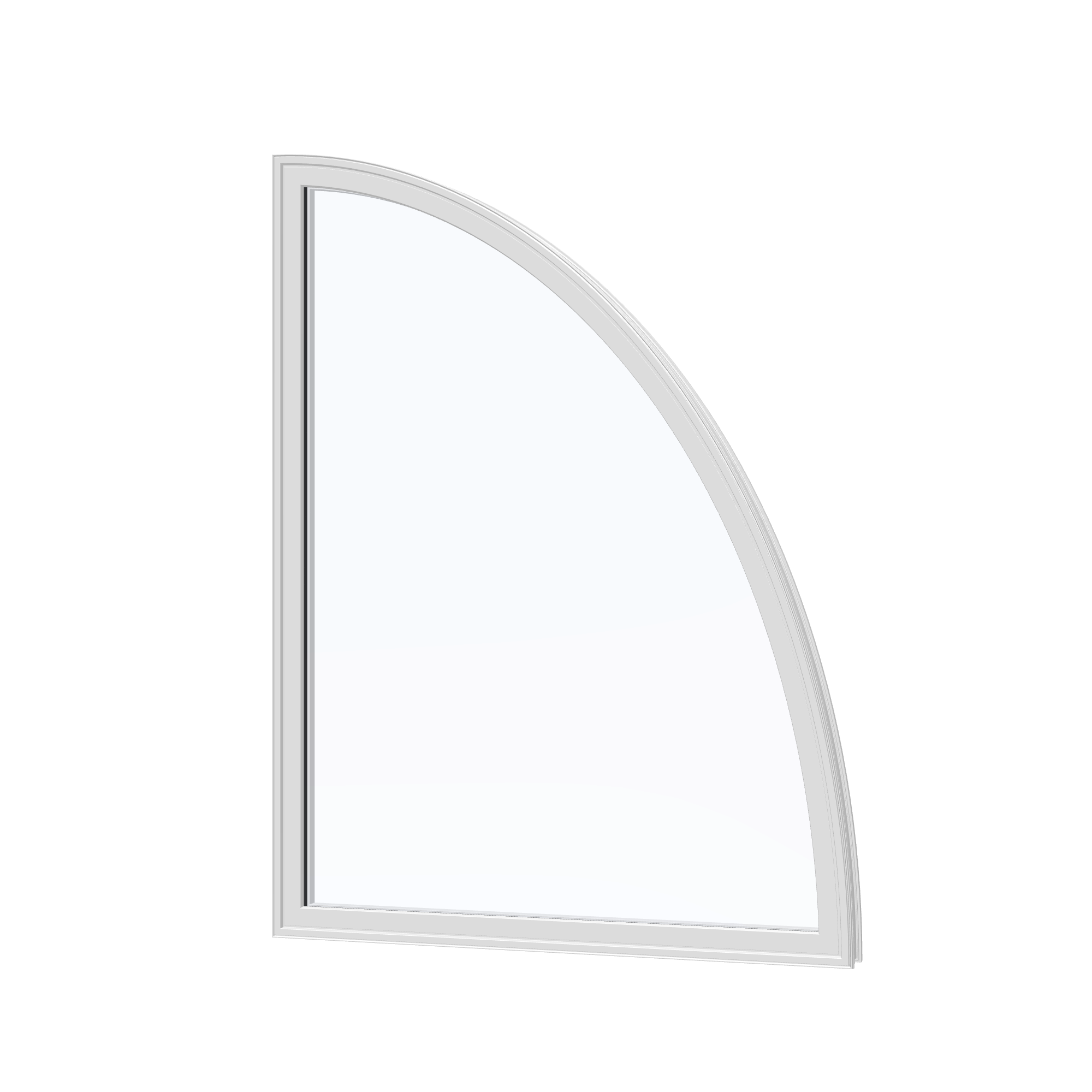 Angled exterior view of the 36 × 48 inch partial ellipse (right), white exterior / white interior, without nailing flange
