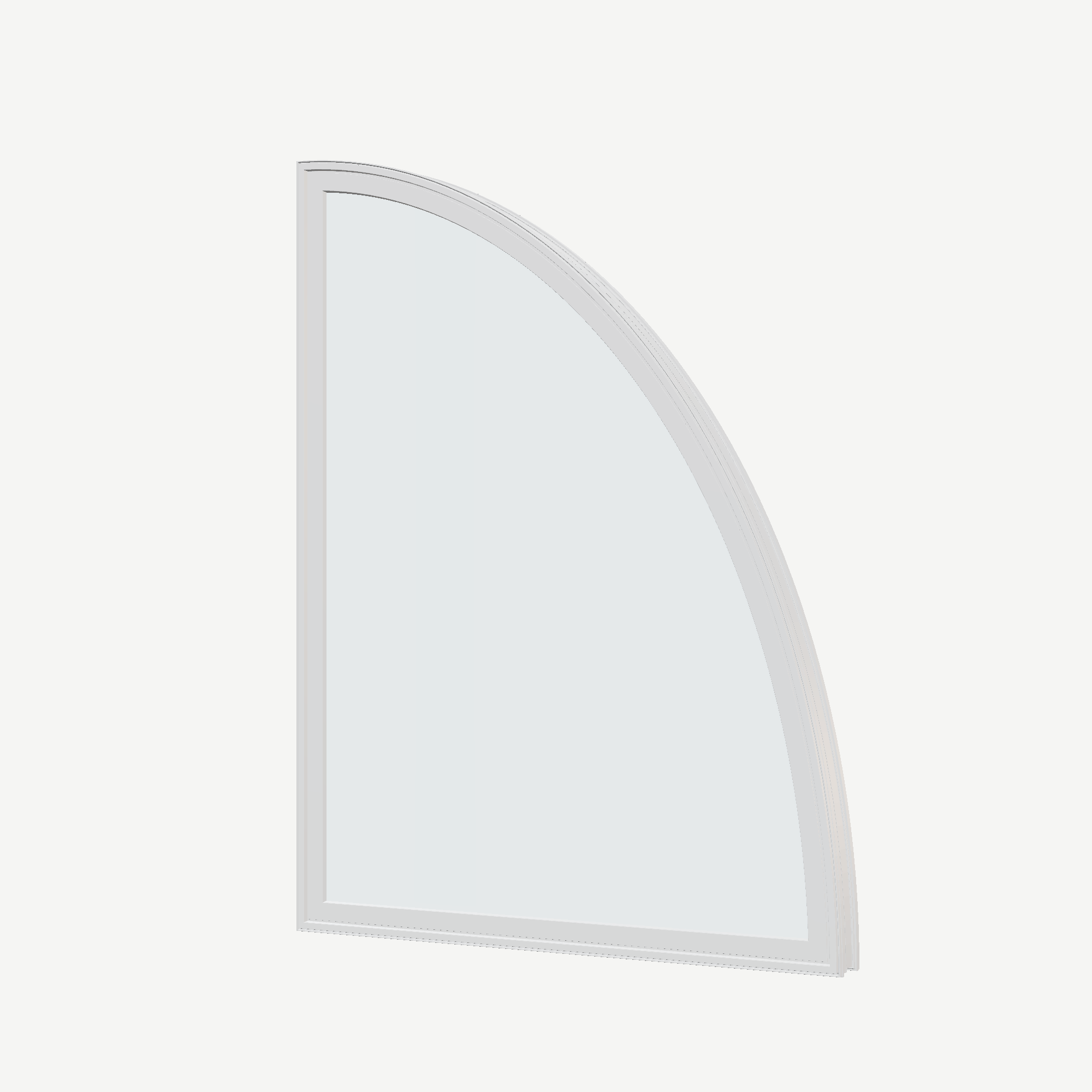 Angled exterior view of the 36 × 48 inch partial ellipse (right), white exterior / white interior, without nailing flange