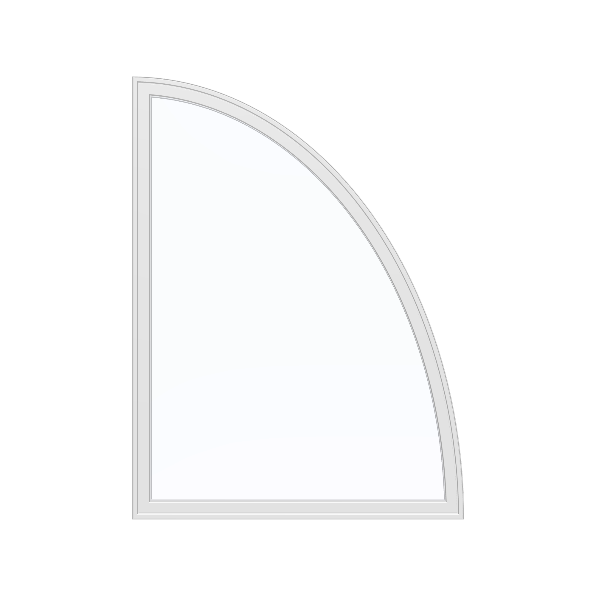 Straight exterior view of the 36 × 48 inch partial ellipse (right), white exterior / white interior, without nailing flange
