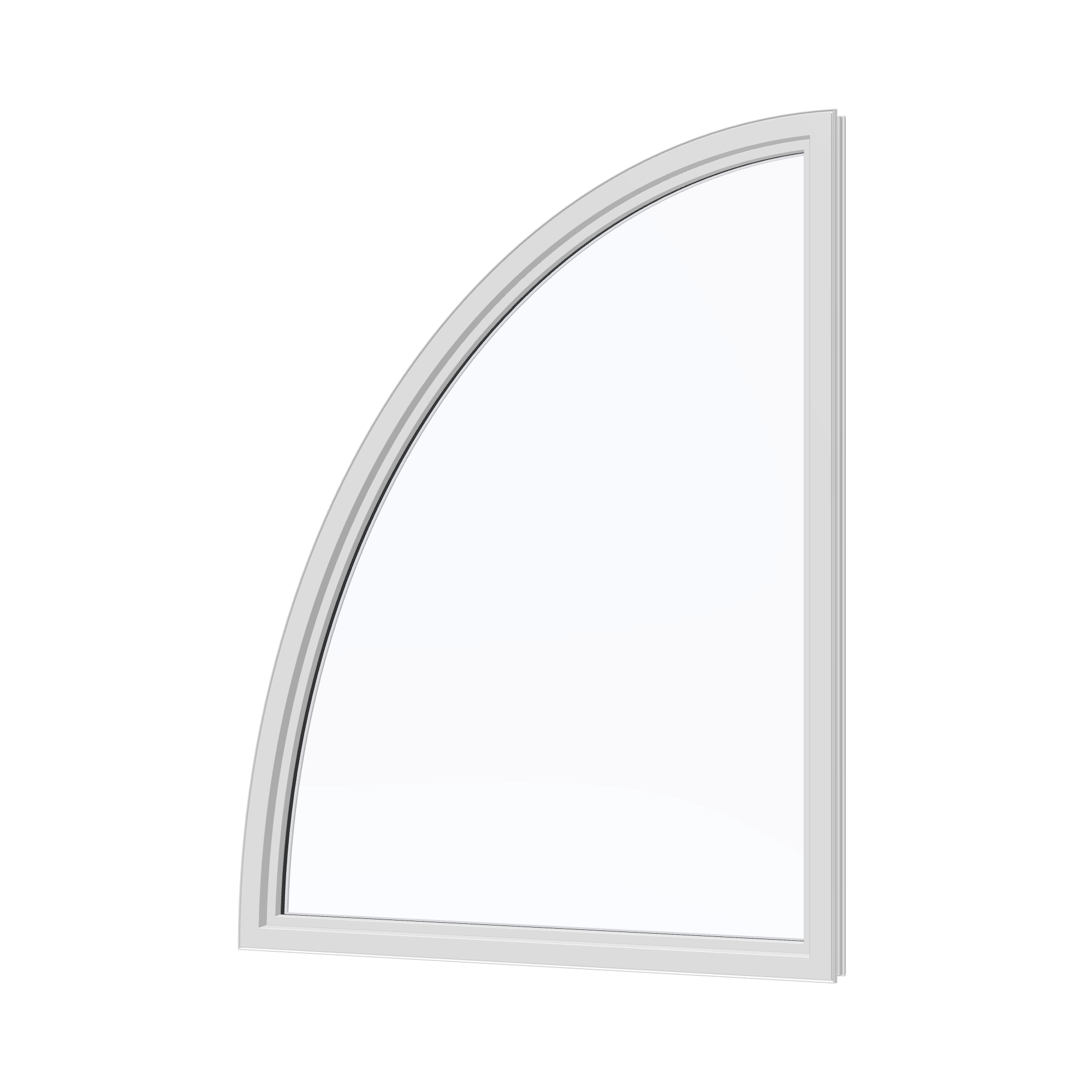 Angled interior view of the 36 × 48 inch partial ellipse (right), white exterior / white interior, without nailing flange
