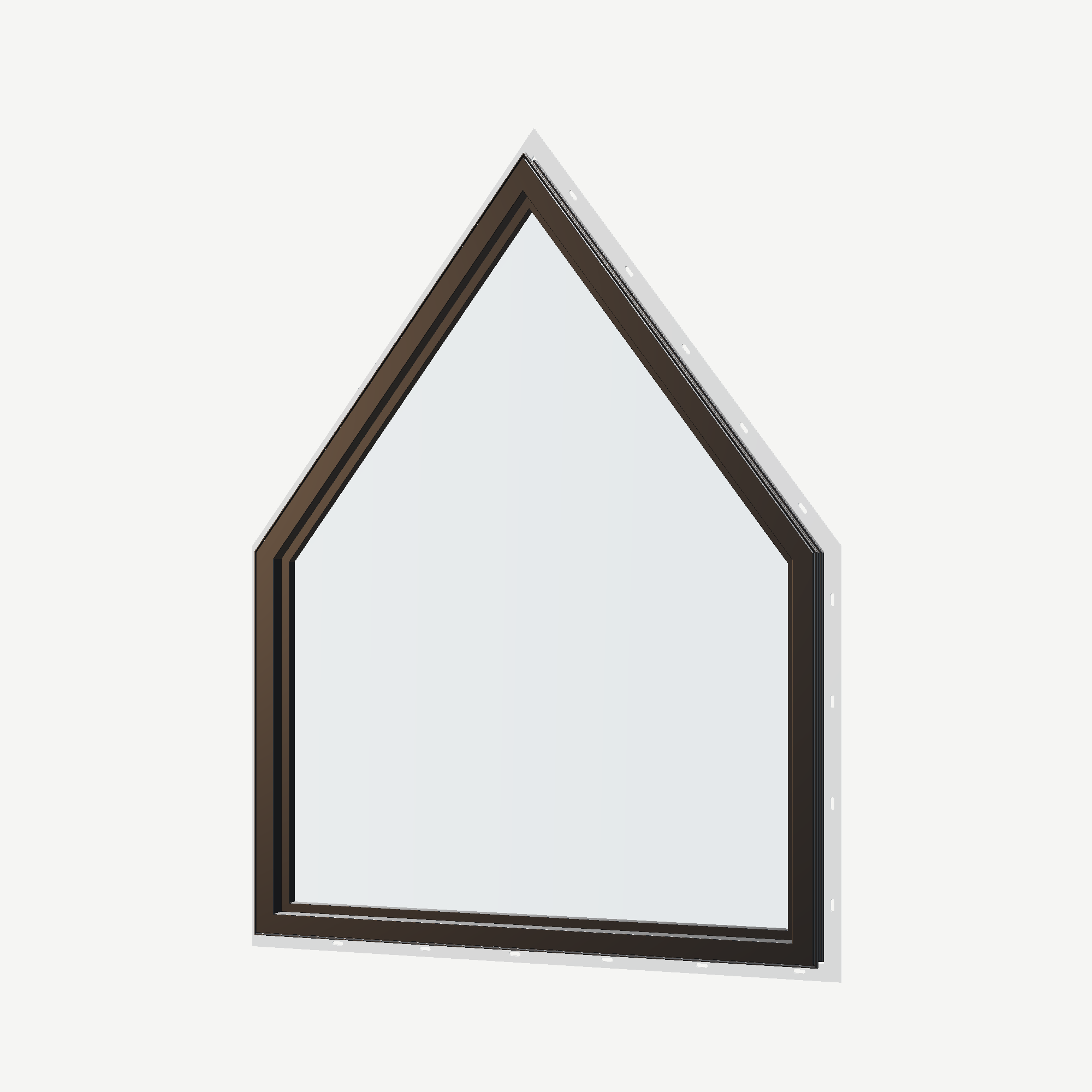 Angled interior view of the 36 × 48 inch pentagon, black exterior / black interior, with nailing flange