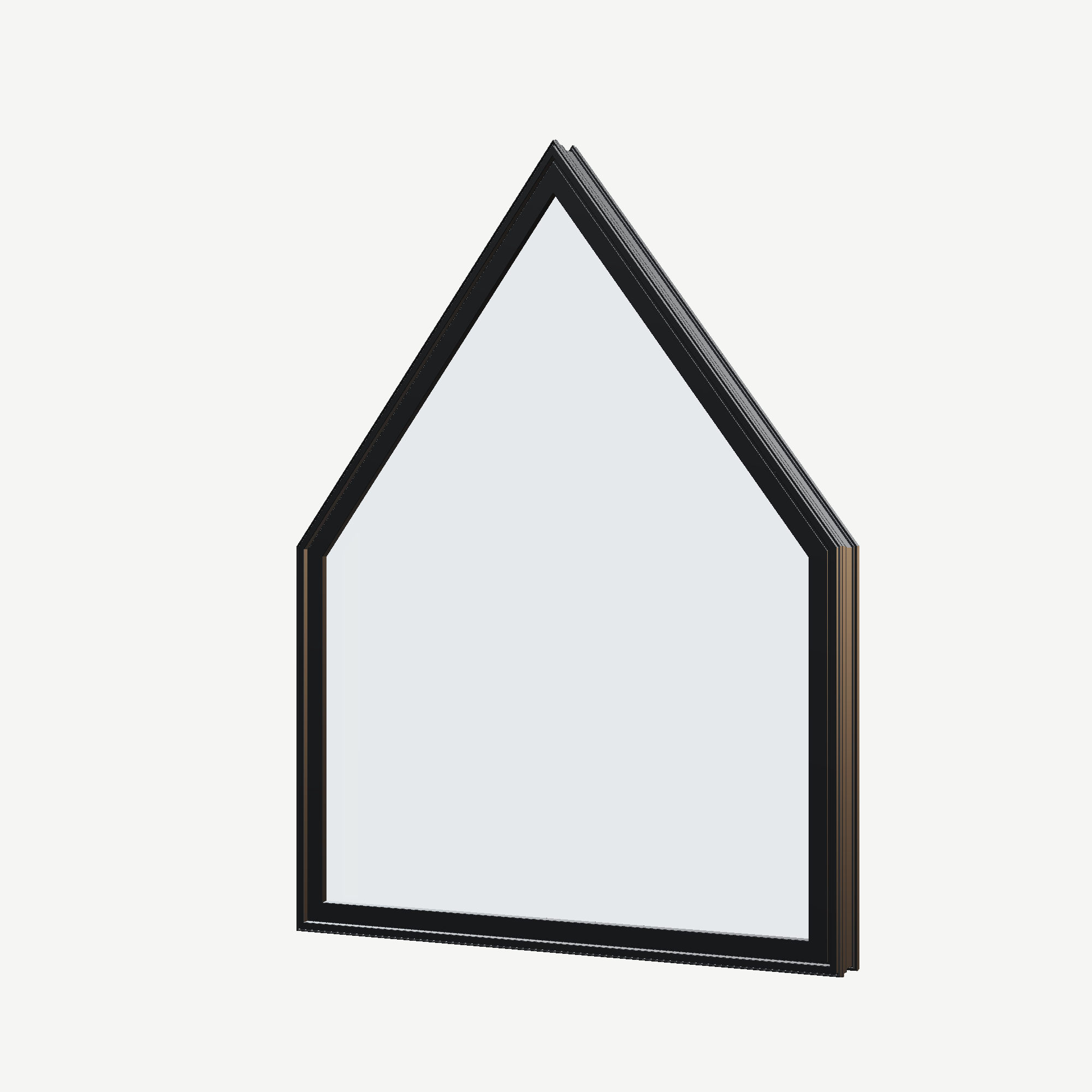 Angled exterior view of the 36 × 48 inch pentagon, black exterior / black interior, without nailing flange