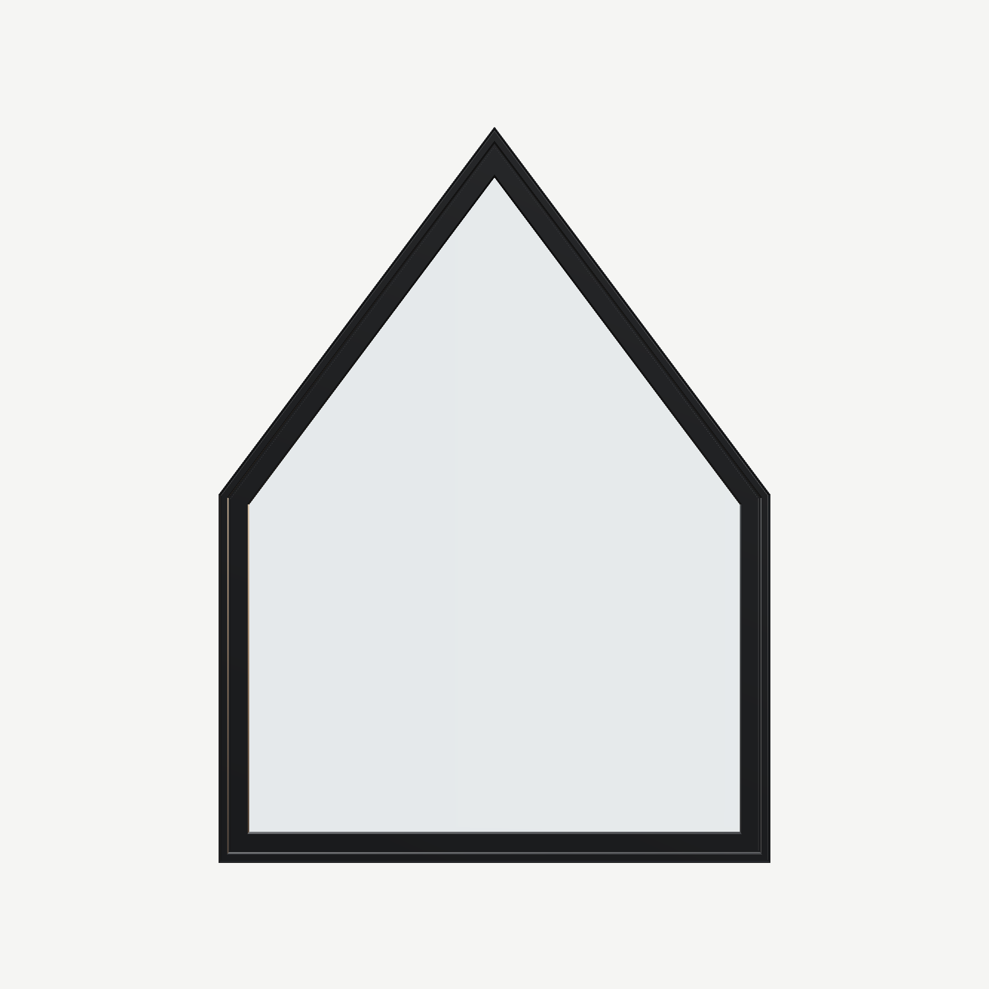 Straight exterior view of the 36 × 48 inch pentagon, black exterior / black interior, without nailing flange