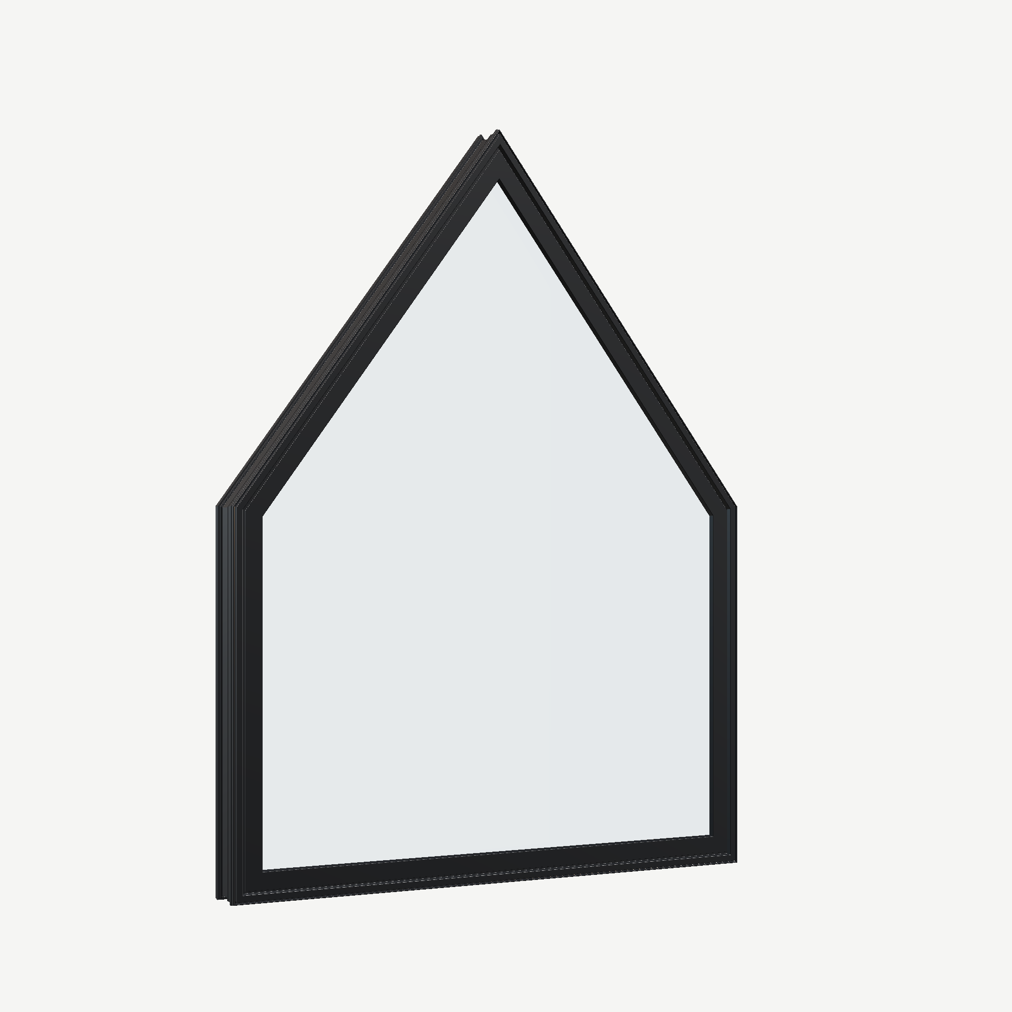 Opposite exterior angle of the 36 × 48 inch pentagon, black exterior / black interior, without nailing flange