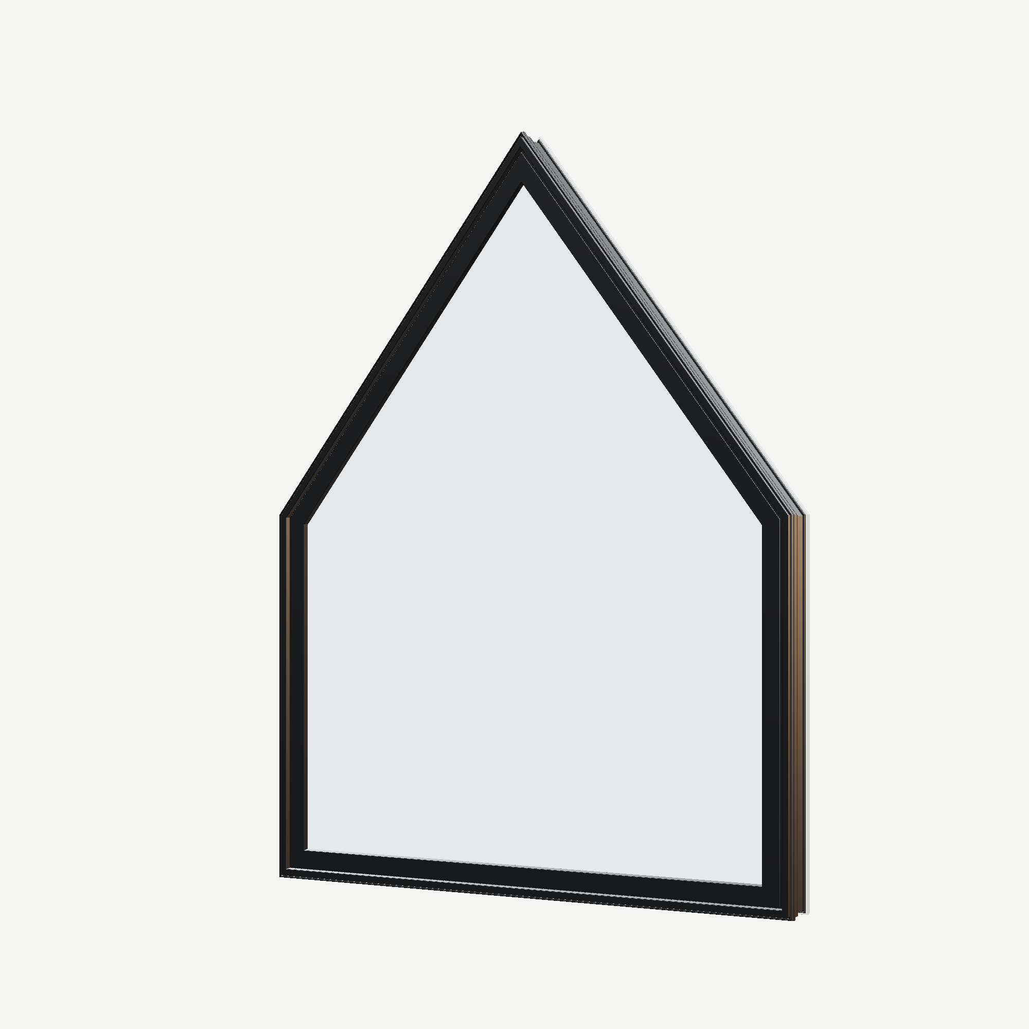 Angled exterior view of the 36 × 48 inch pentagon, black exterior / white interior, without nailing flange