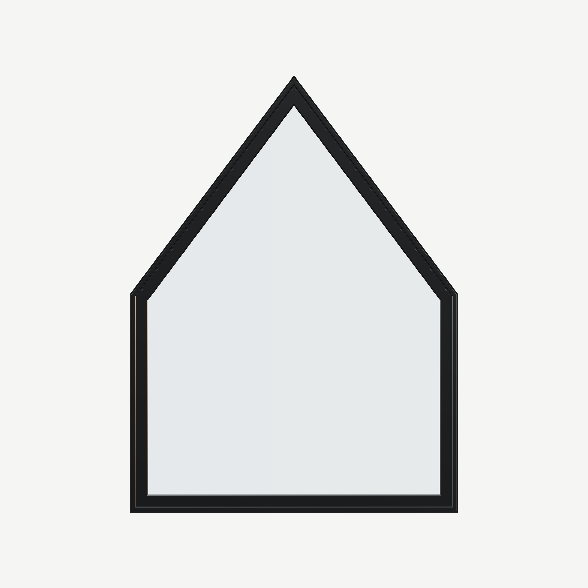 Straight exterior view of the 36 × 48 inch pentagon, black exterior / white interior, without nailing flange