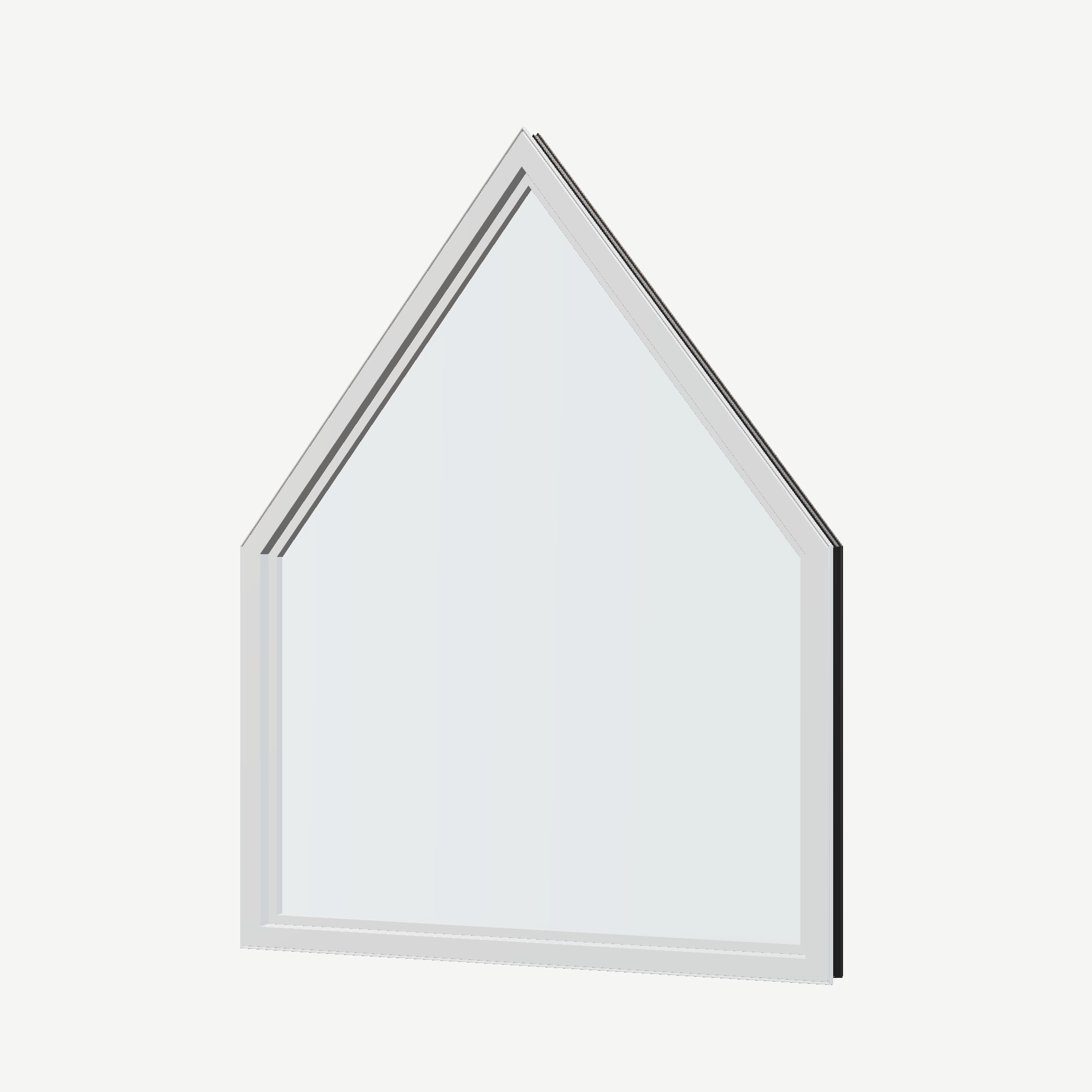 Angled interior view of the 36 × 48 inch pentagon, black exterior / white interior, without nailing flange