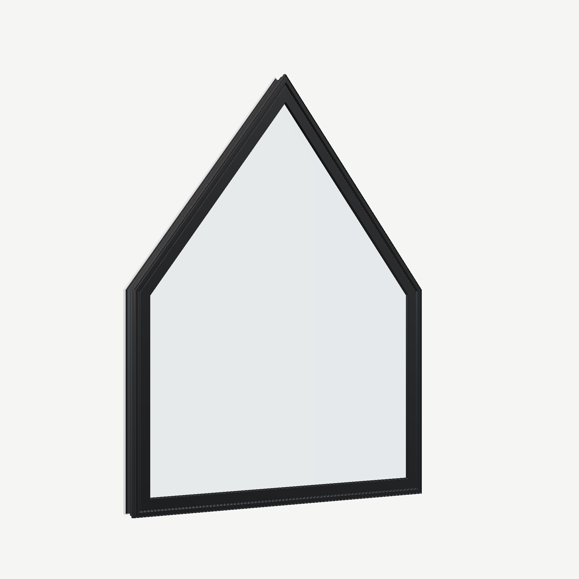 Opposite exterior angle of the 36 × 48 inch pentagon, black exterior / white interior, without nailing flange