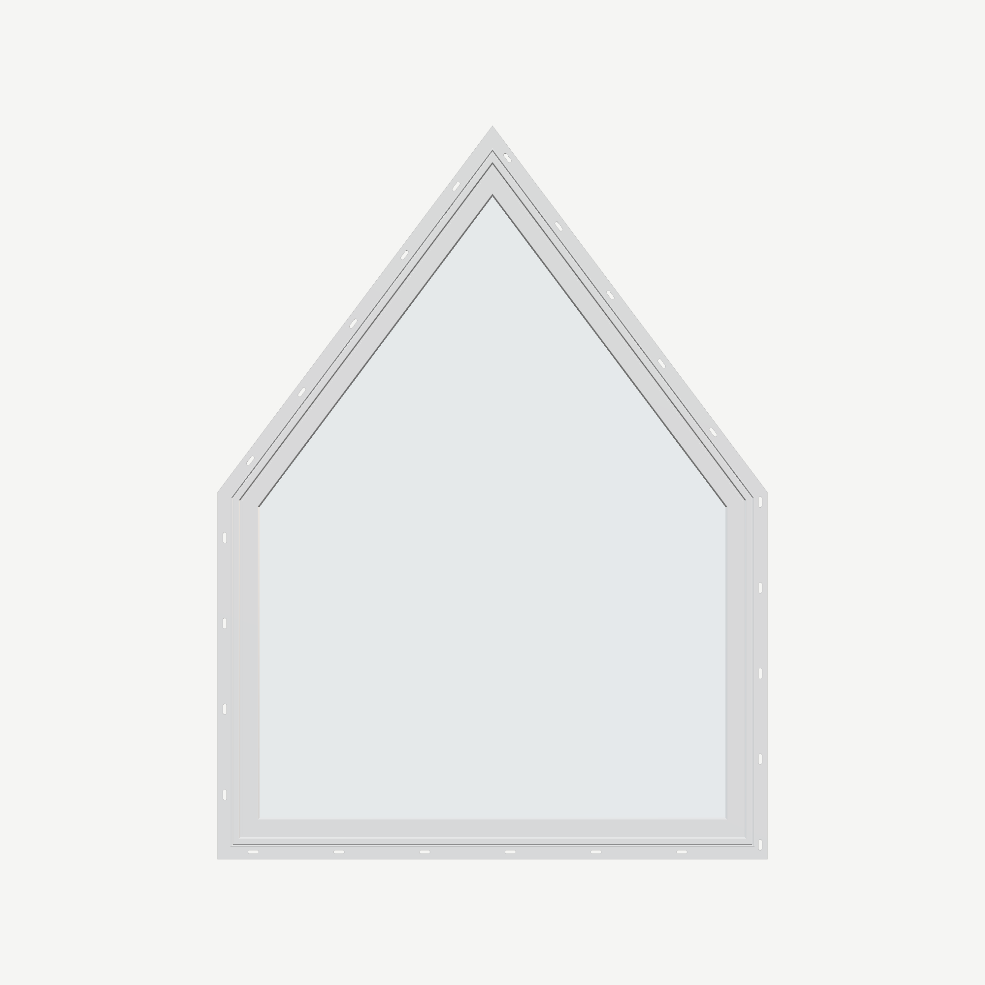 Straight exterior view of the 36 × 48 inch pentagon, white exterior / white interior, with nailing flange