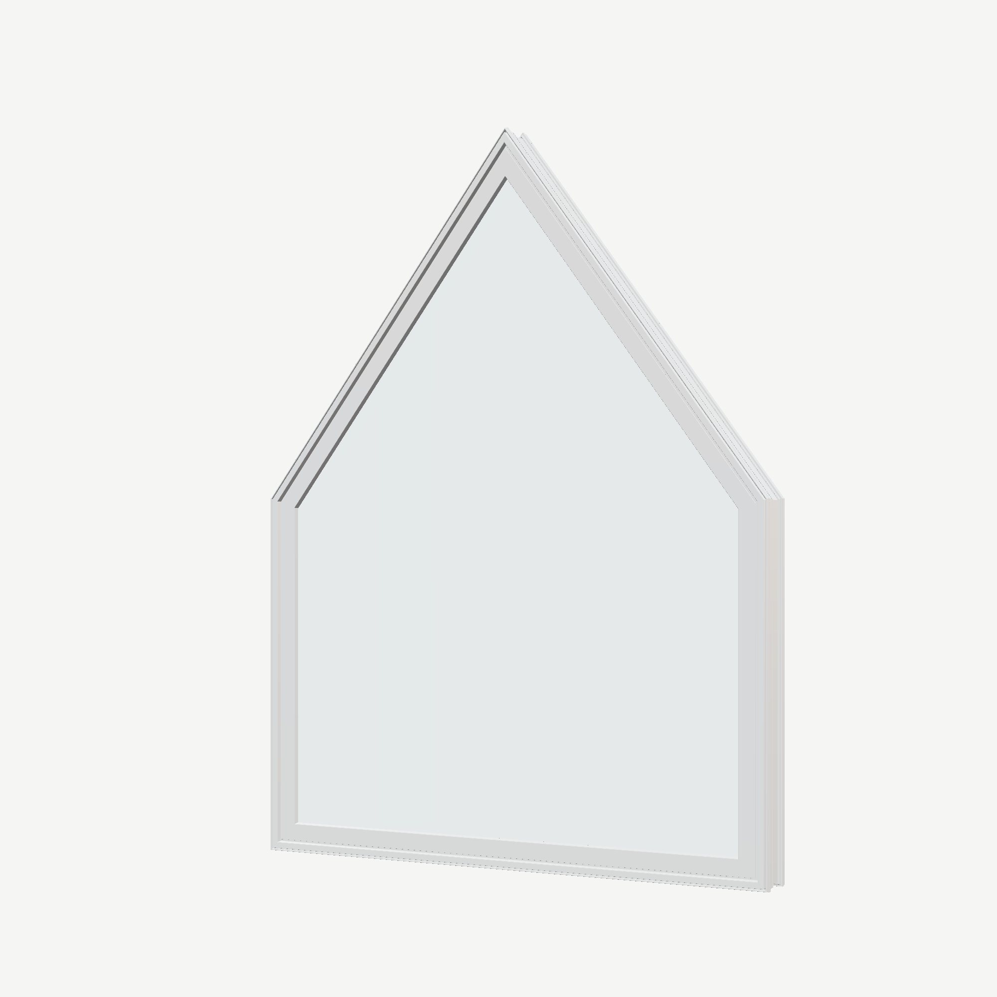 Angled exterior view of the 36 × 48 inch pentagon, white exterior / white interior, without nailing flange