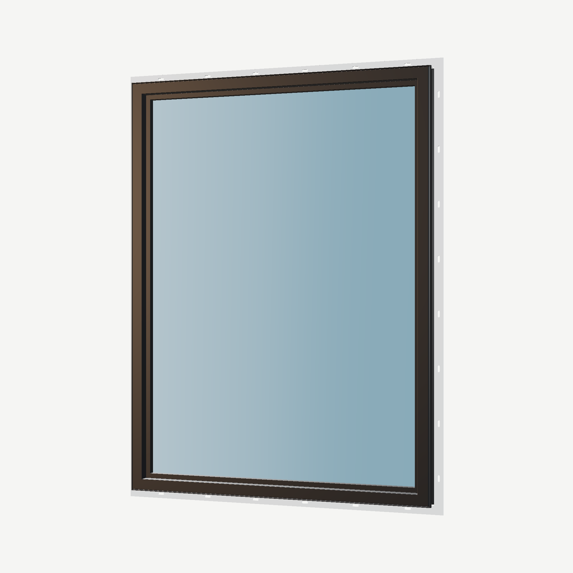 Angled interior view of the 36 × 48 inch picture window, black exterior / black interior, with nailing flange