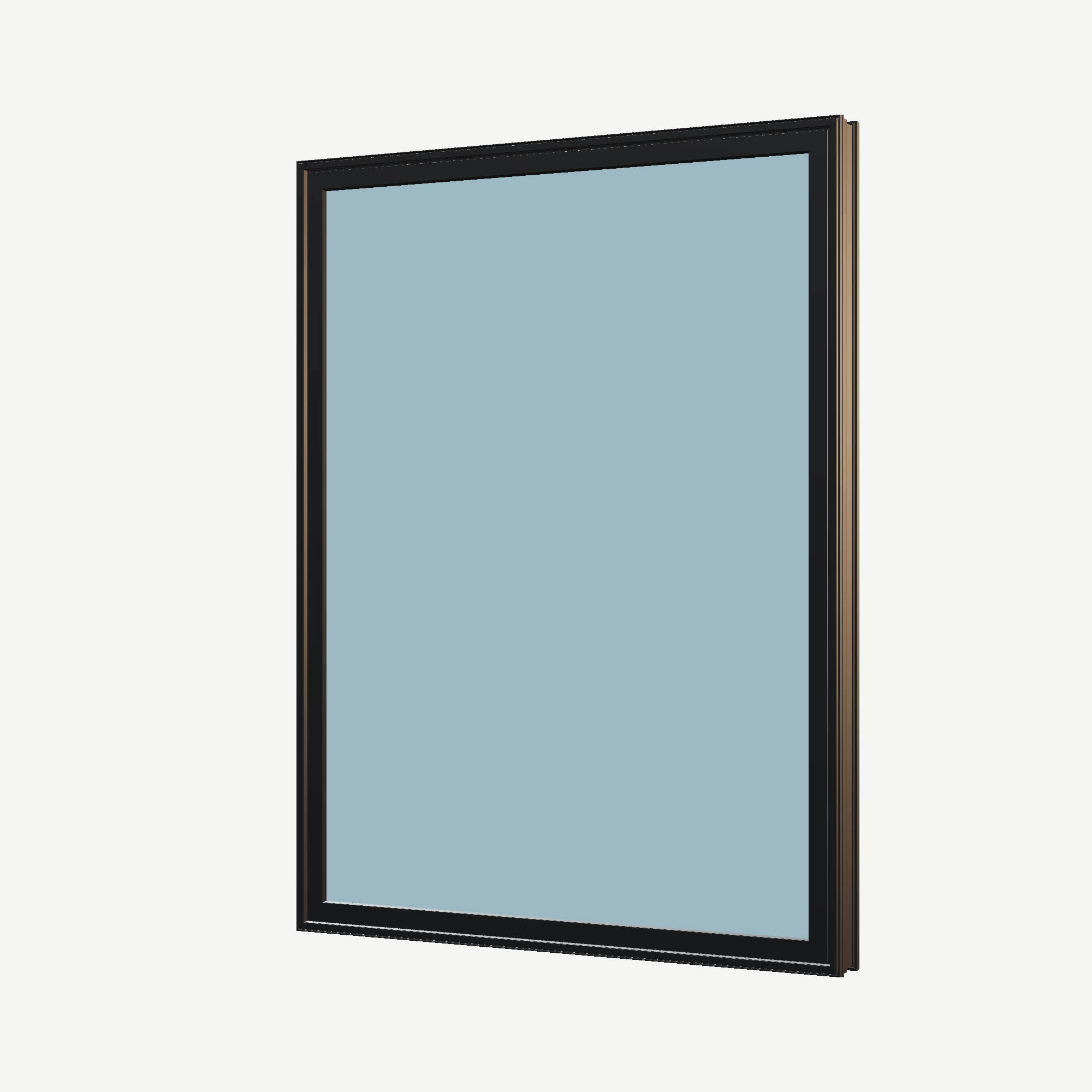 Angled exterior view of the 36 × 48 inch picture window, black exterior / black interior, without nailing flange